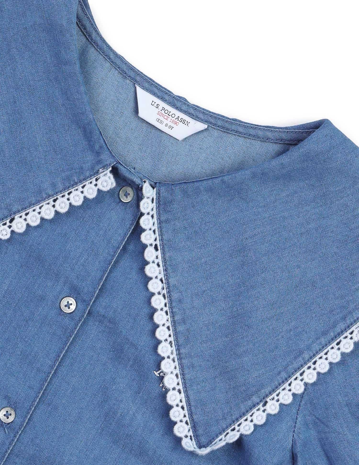 Girls Cape Collar Chambray Top - Image 8
