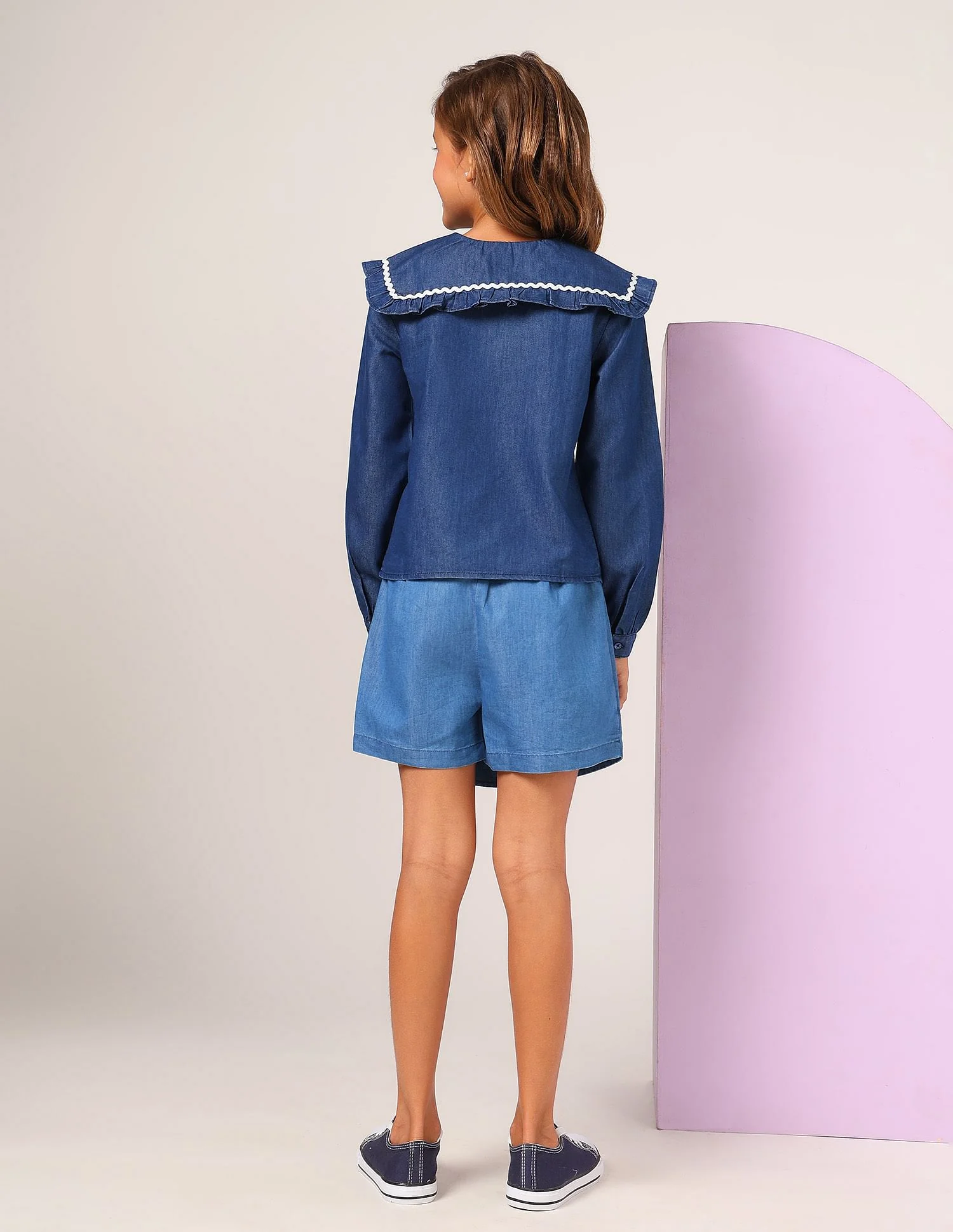 Girls Cape Collar Chambray Top - Image 4