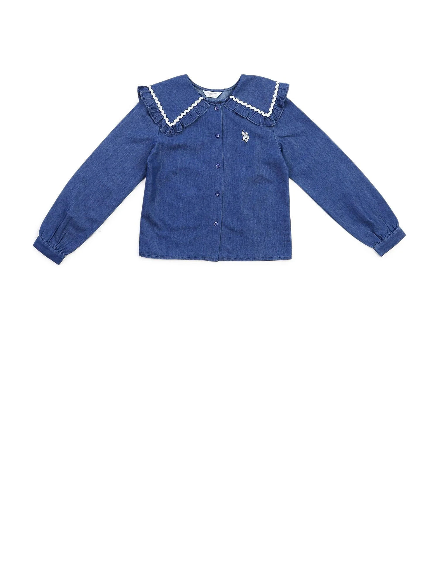 Girls Cape Collar Chambray Top - Image 6