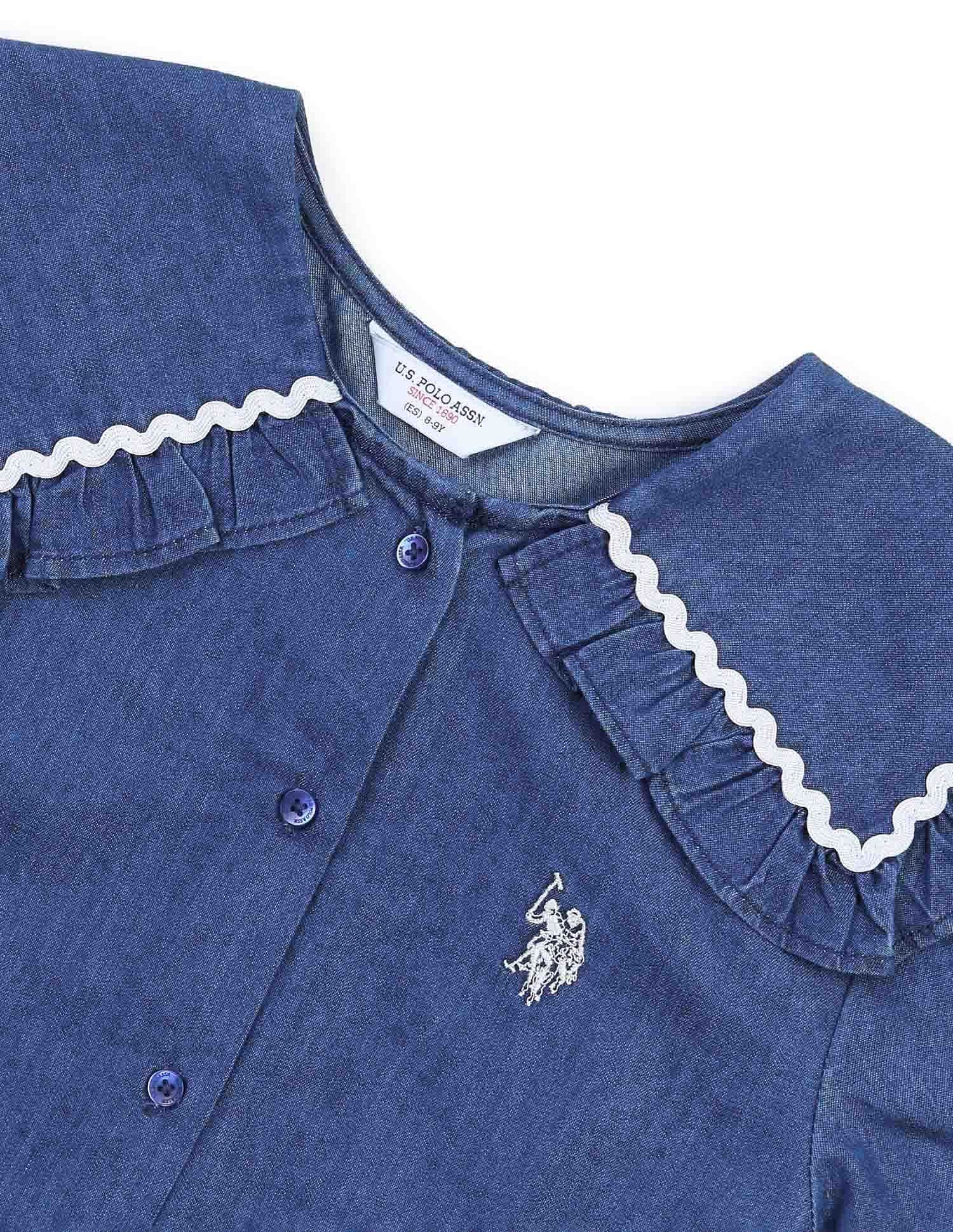 Girls Cape Collar Chambray Top - Image 8
