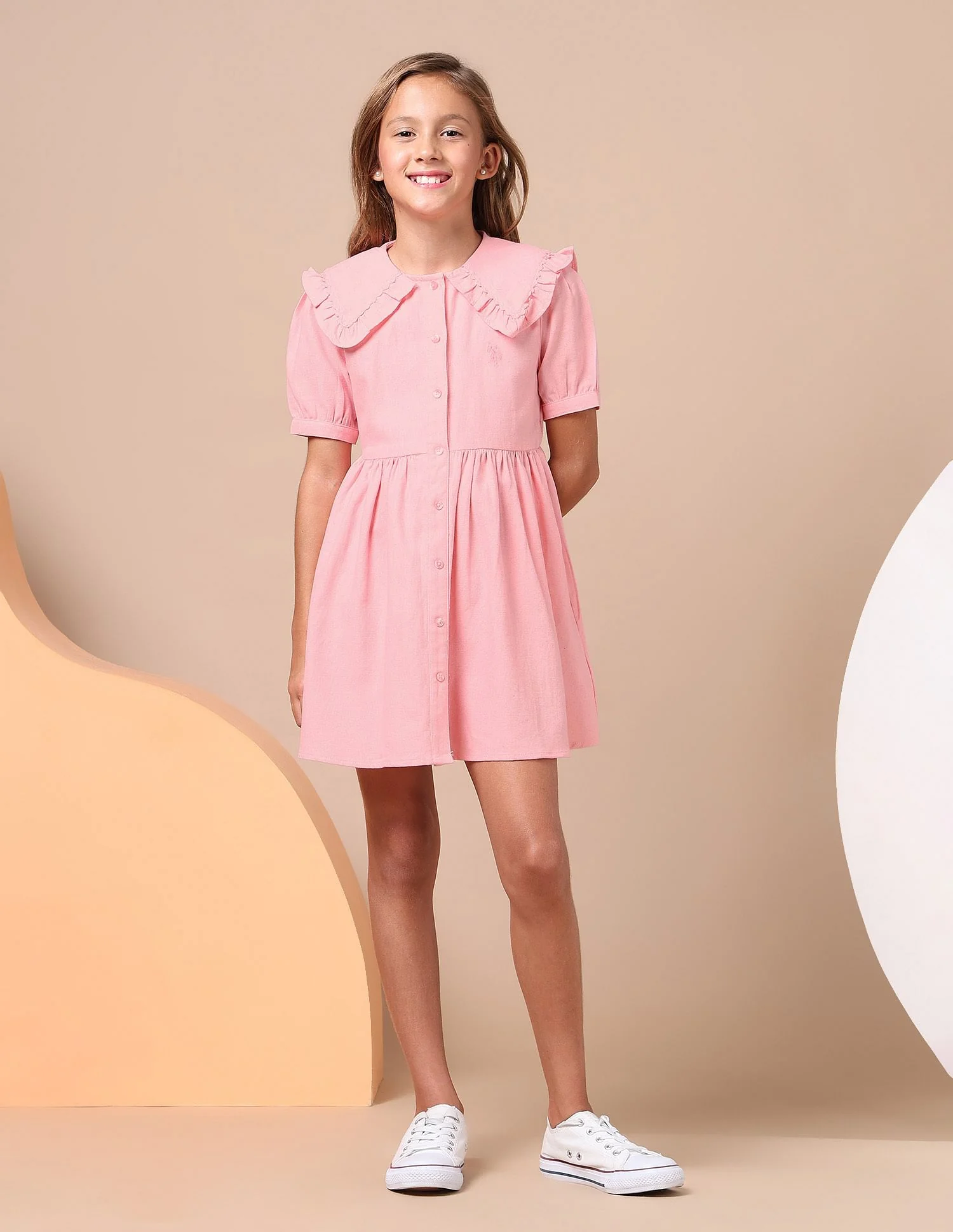 Girls Cape Collar Solid Mini Dress - Image 3