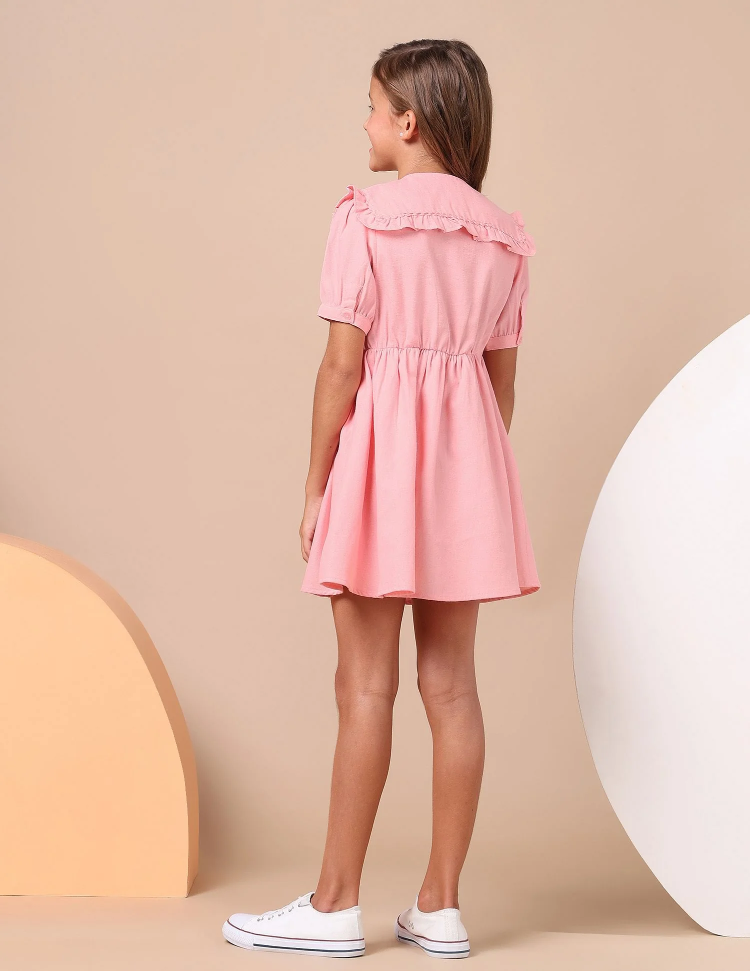Girls Cape Collar Solid Mini Dress - Image 4