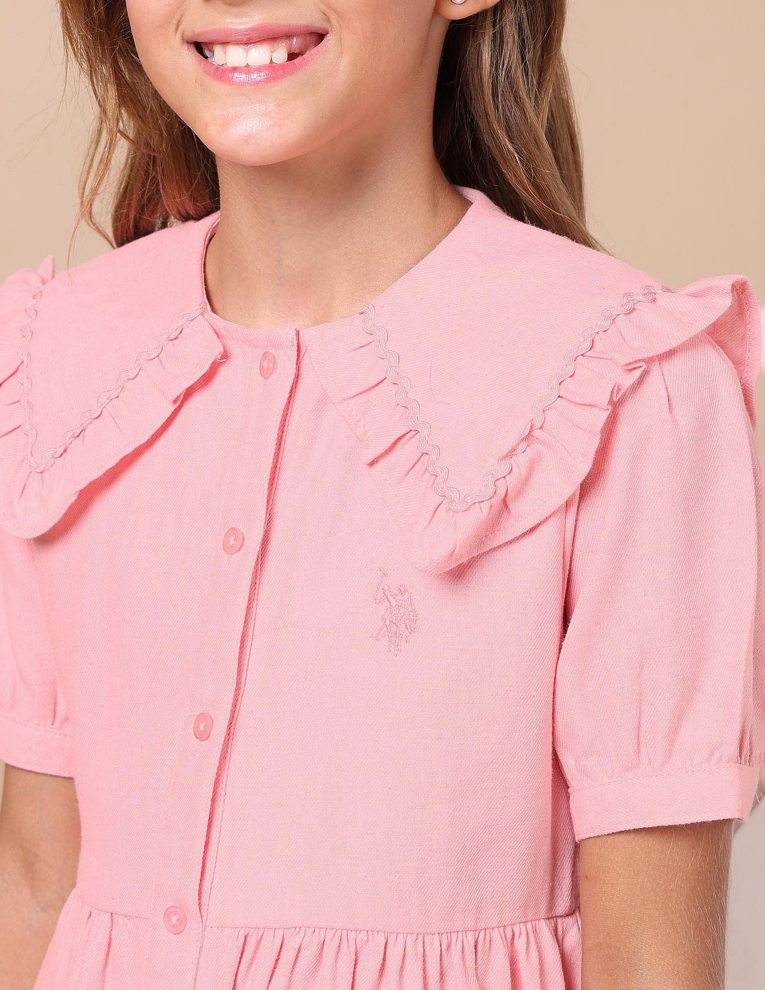 Girls Cape Collar Solid Mini Dress - Image 5