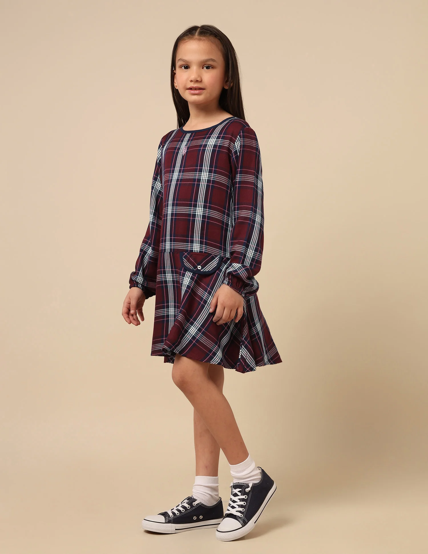 Girls Checked A-Line Dress - Image 4