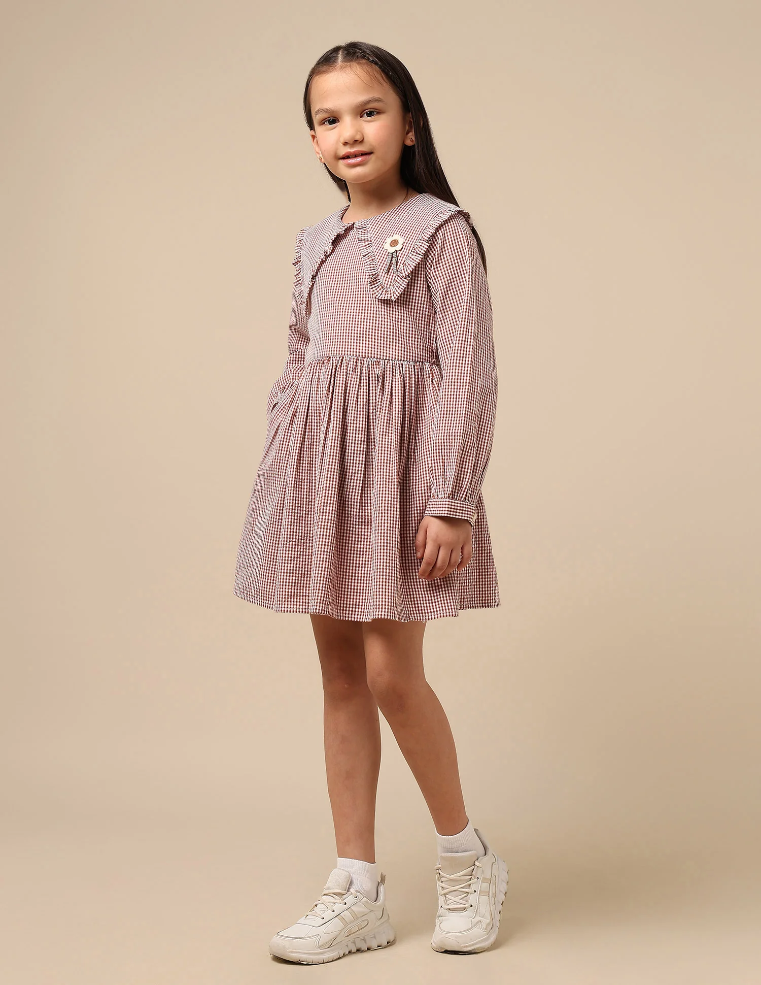 Girls Checked A-Line Dress - Image 4