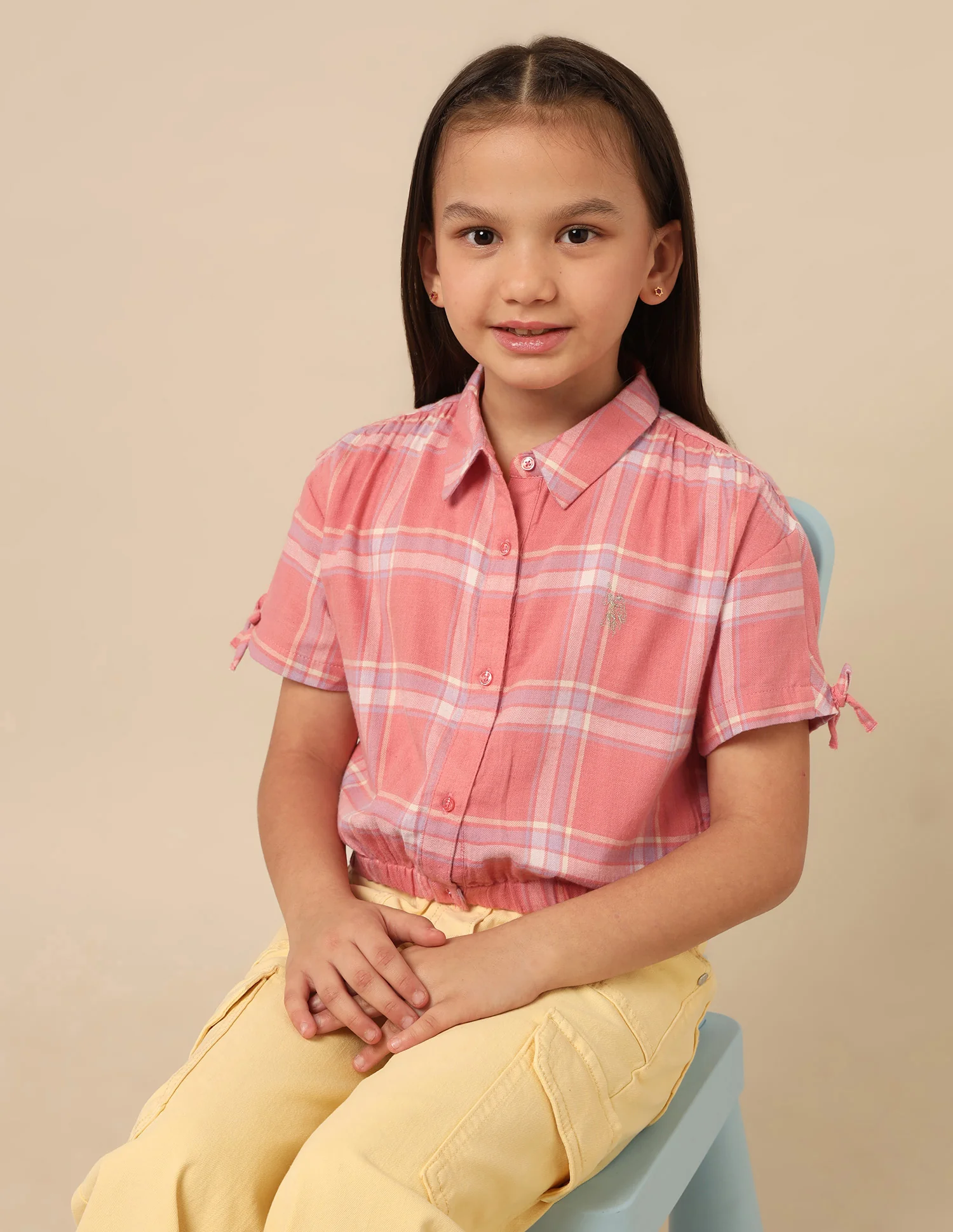 Girls Checked Regular Fit Top