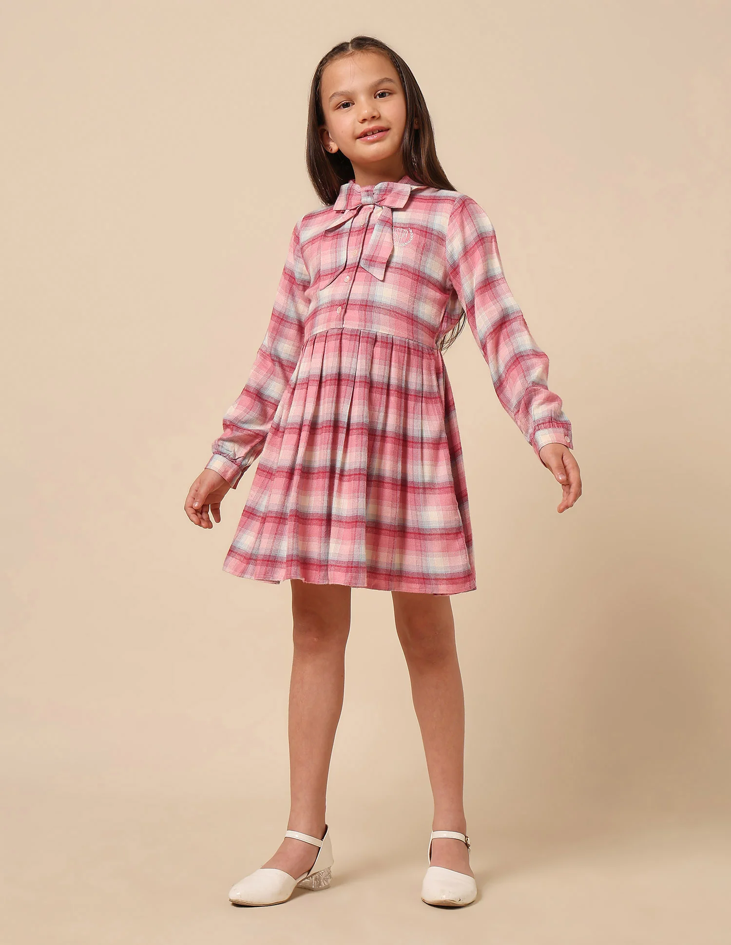 Girls Checked Shirt Dress - Image 3