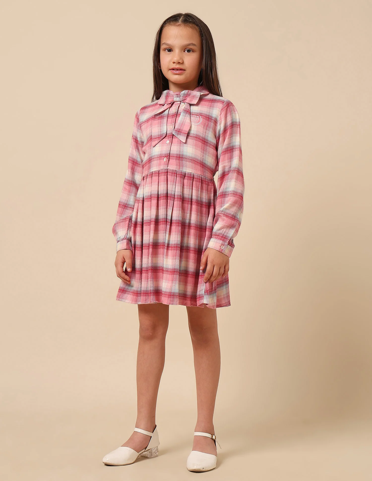 Girls Checked Shirt Dress - Image 4