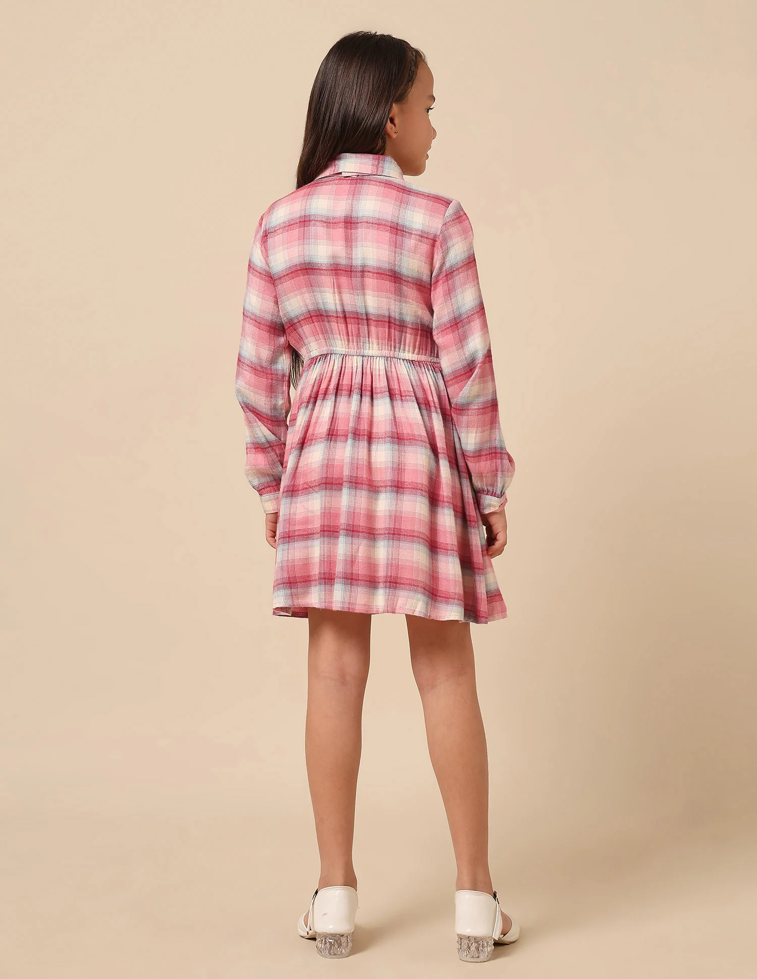 Girls Checked Shirt Dress - Image 5