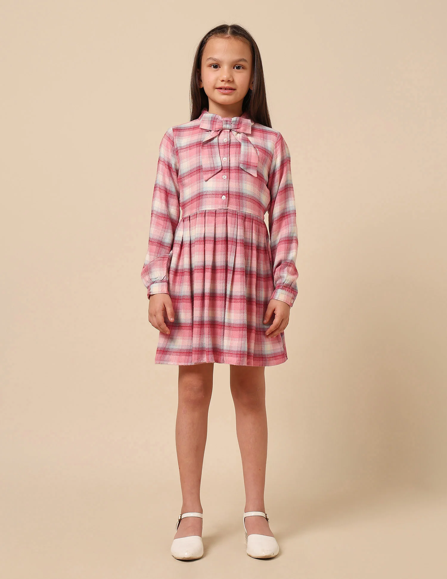 Girls Checked Shirt Dress - Image 6