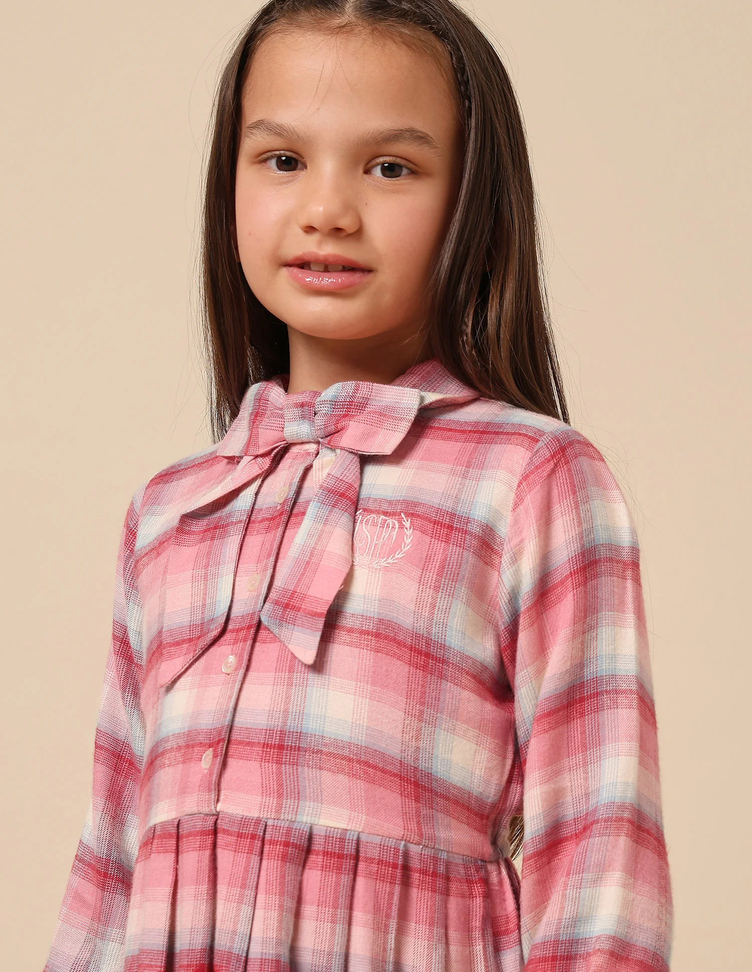Girls Checked Shirt Dress - Image 7