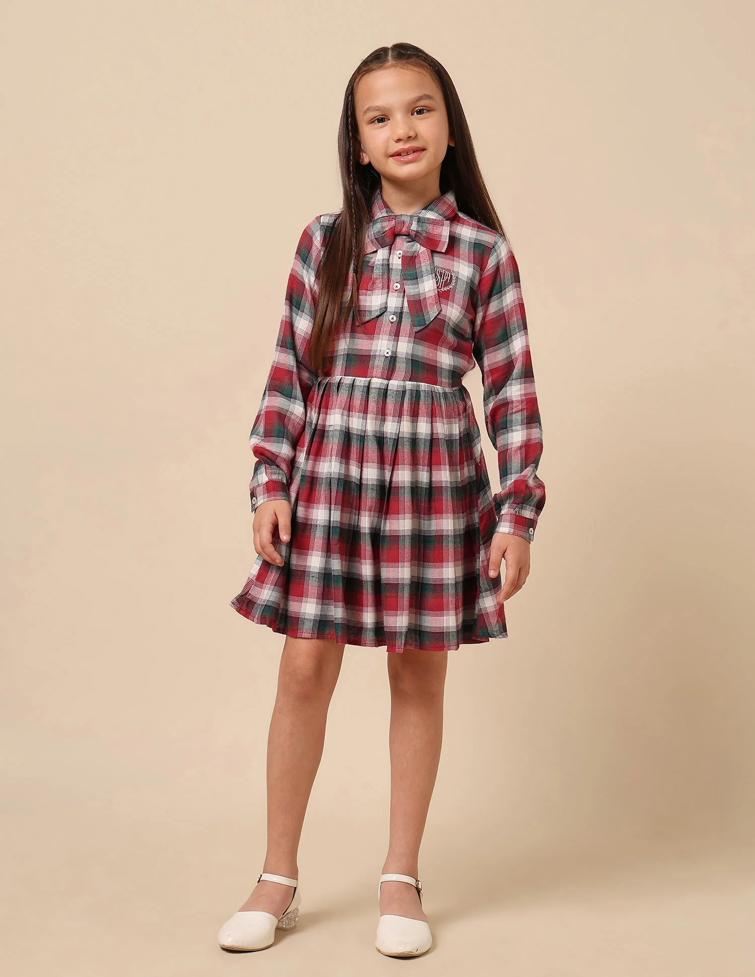 Girls Checked Shirt Dress - Image 3