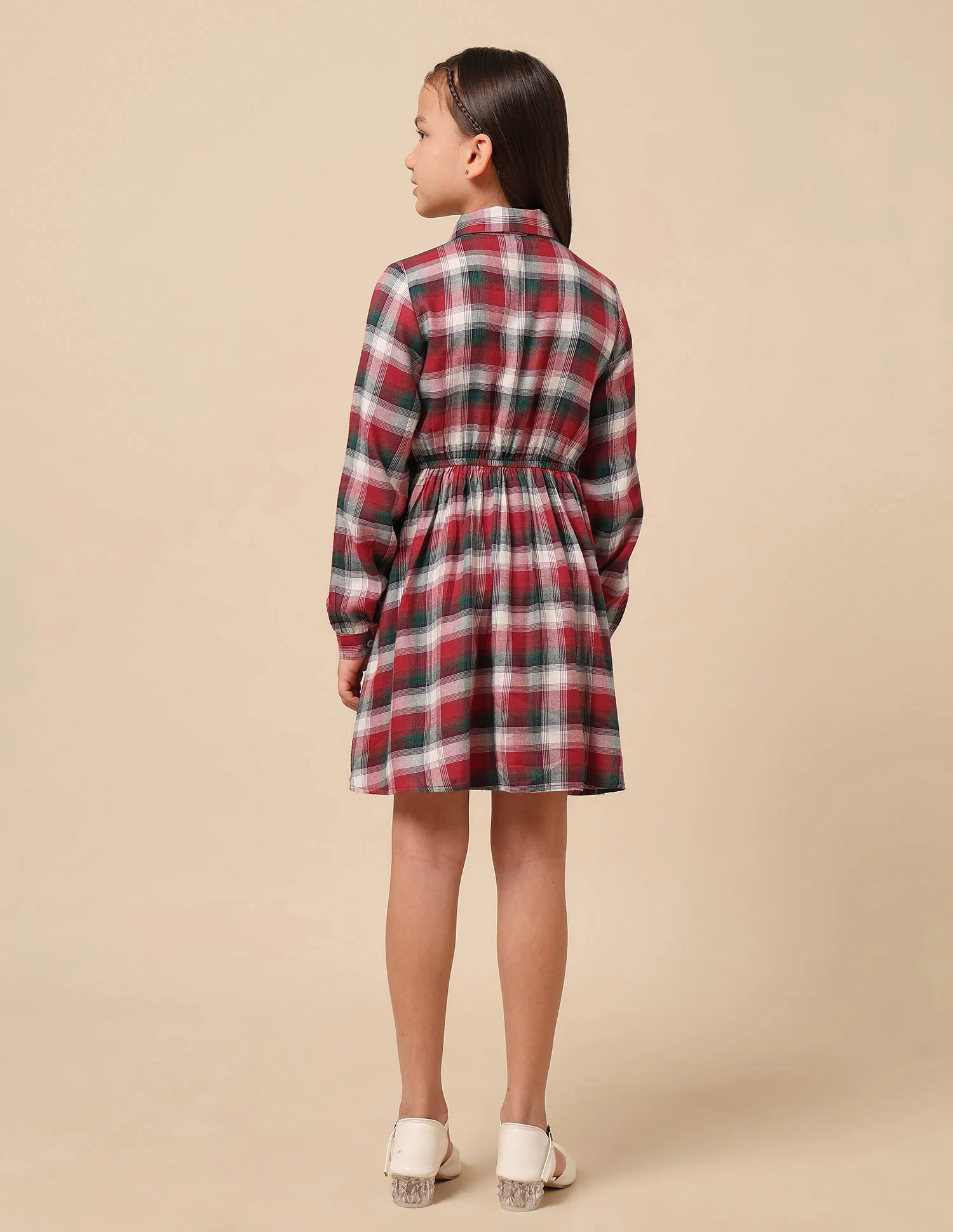 Girls Checked Shirt Dress - Image 5