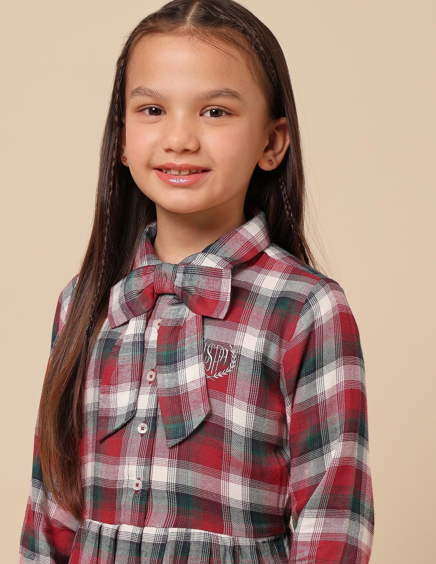 Girls Checked Shirt Dress - Image 7