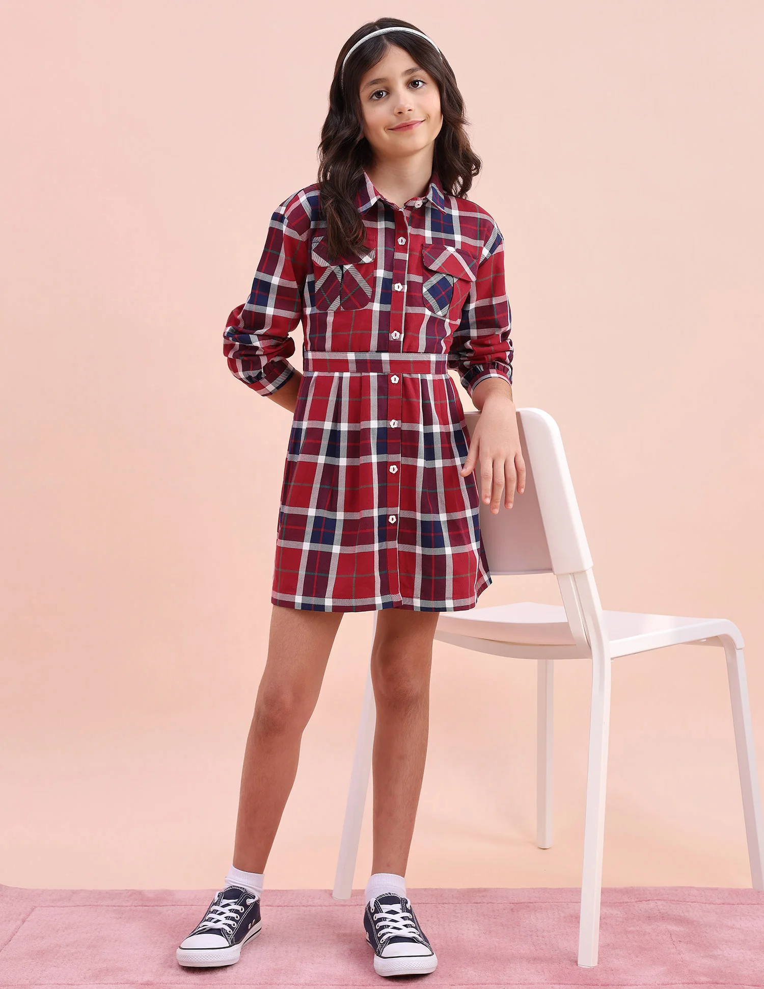 Girls Checked Shirt Dress - Image 2