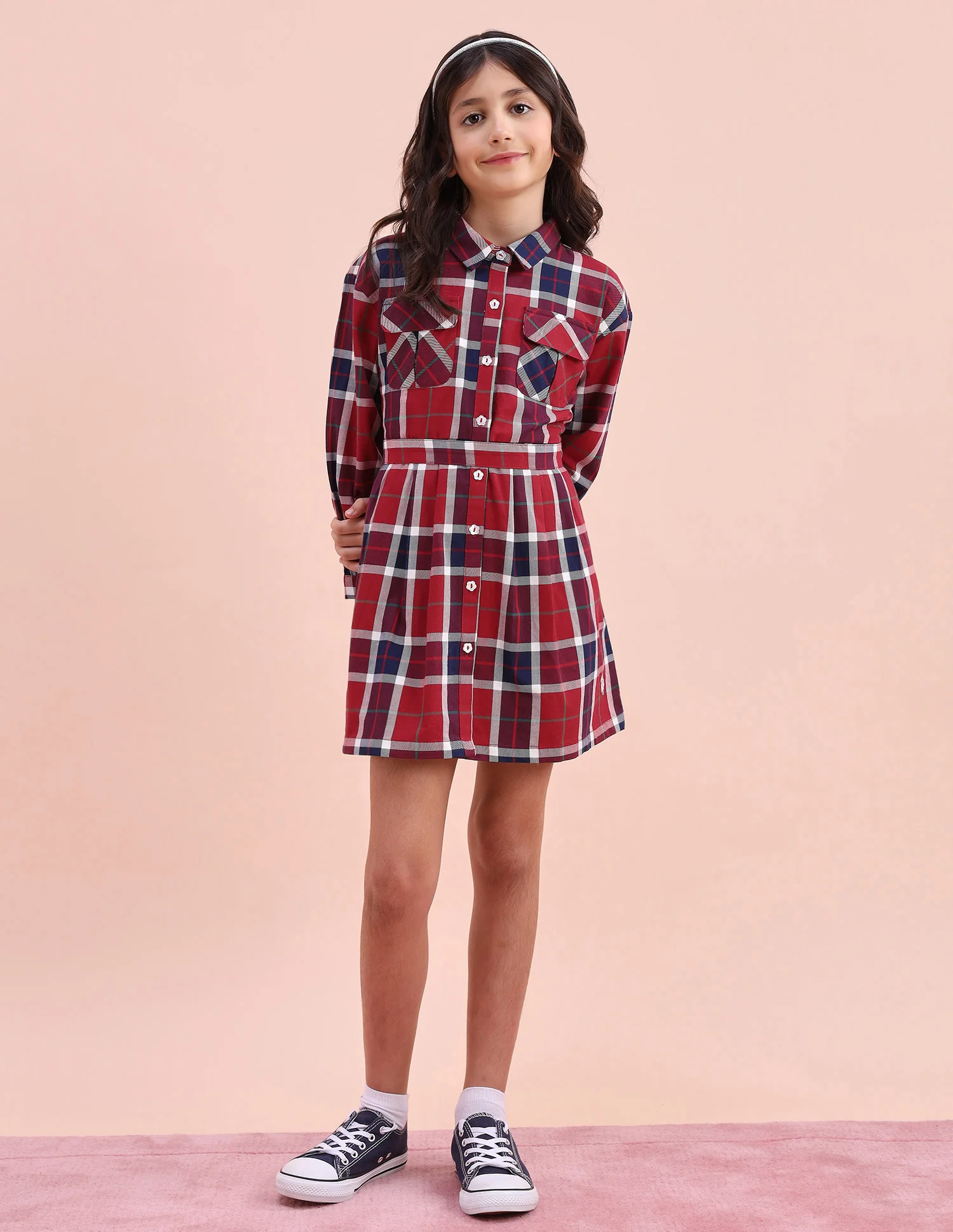 Girls Checked Shirt Dress - Image 4