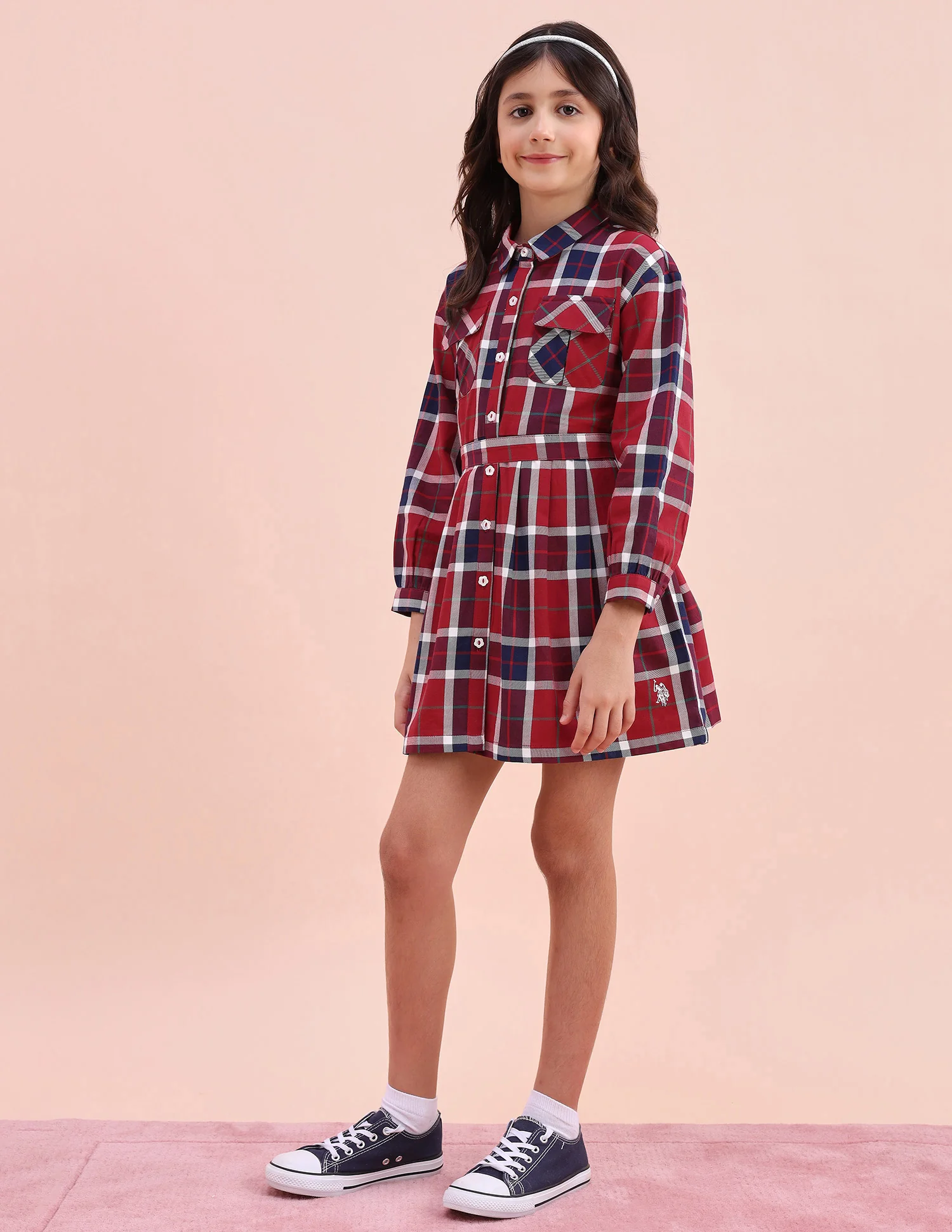 Girls Checked Shirt Dress - Image 5