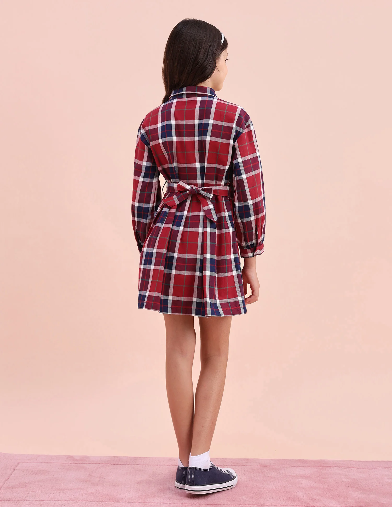 Girls Checked Shirt Dress - Image 6