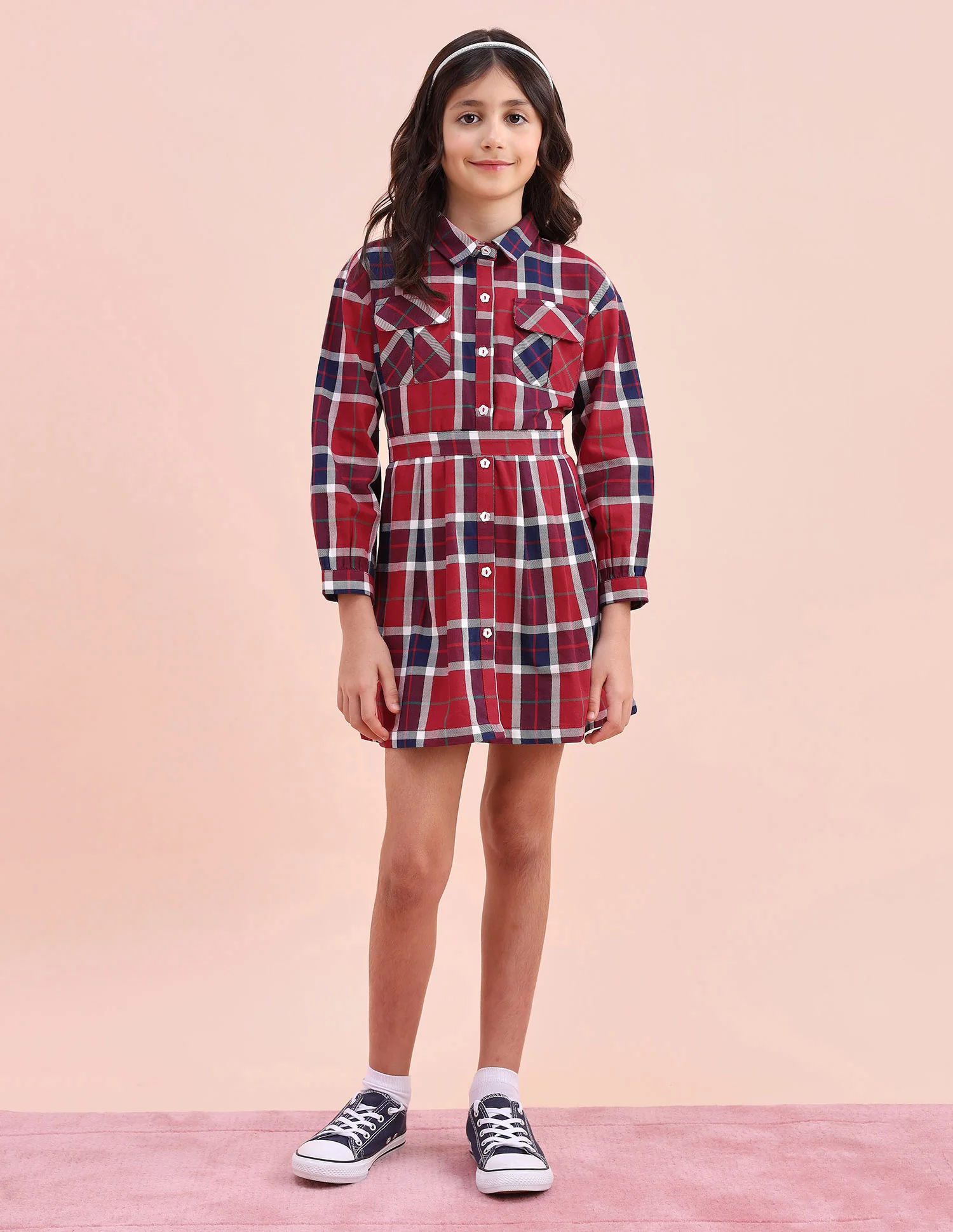 Girls Checked Shirt Dress - Image 7