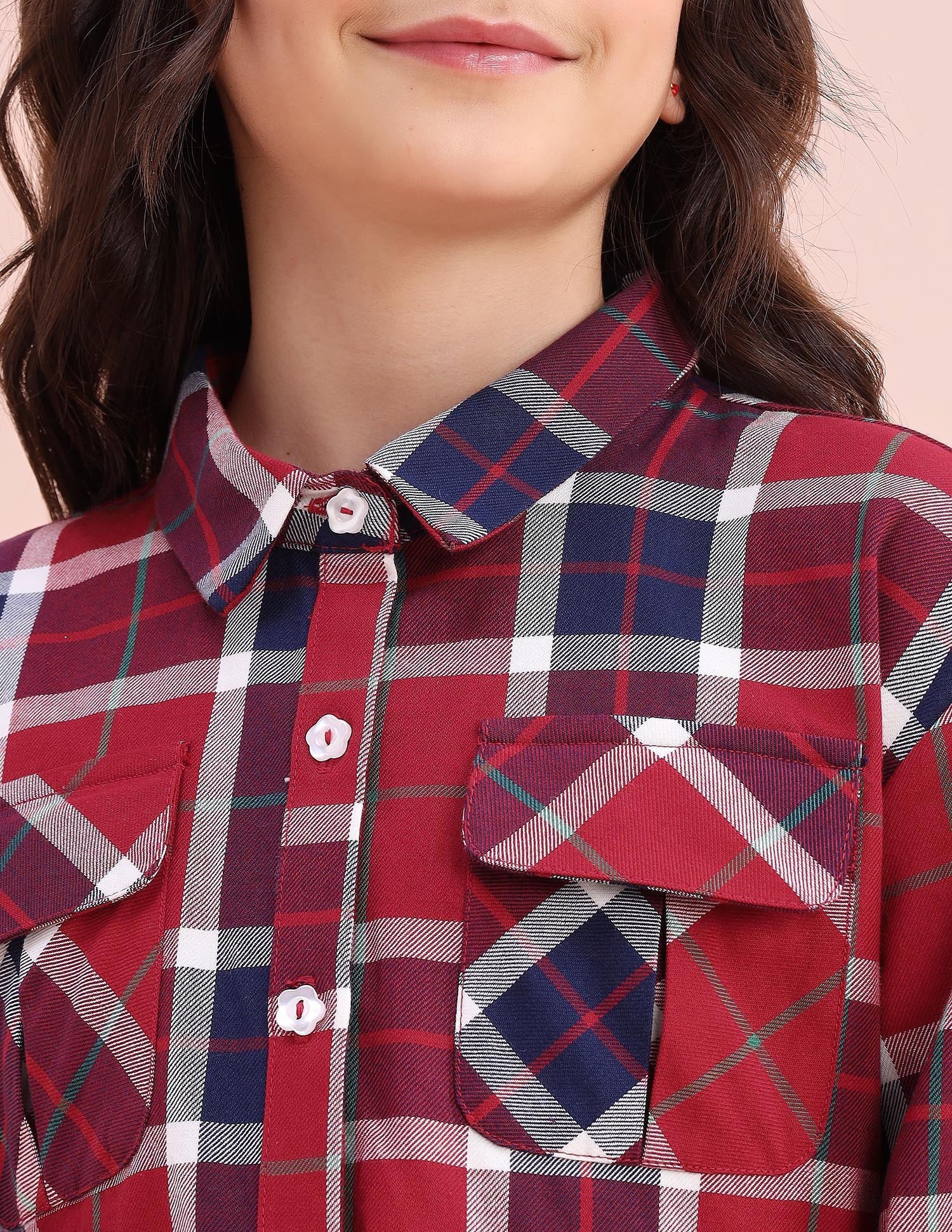 Girls Checked Shirt Dress - Image 8