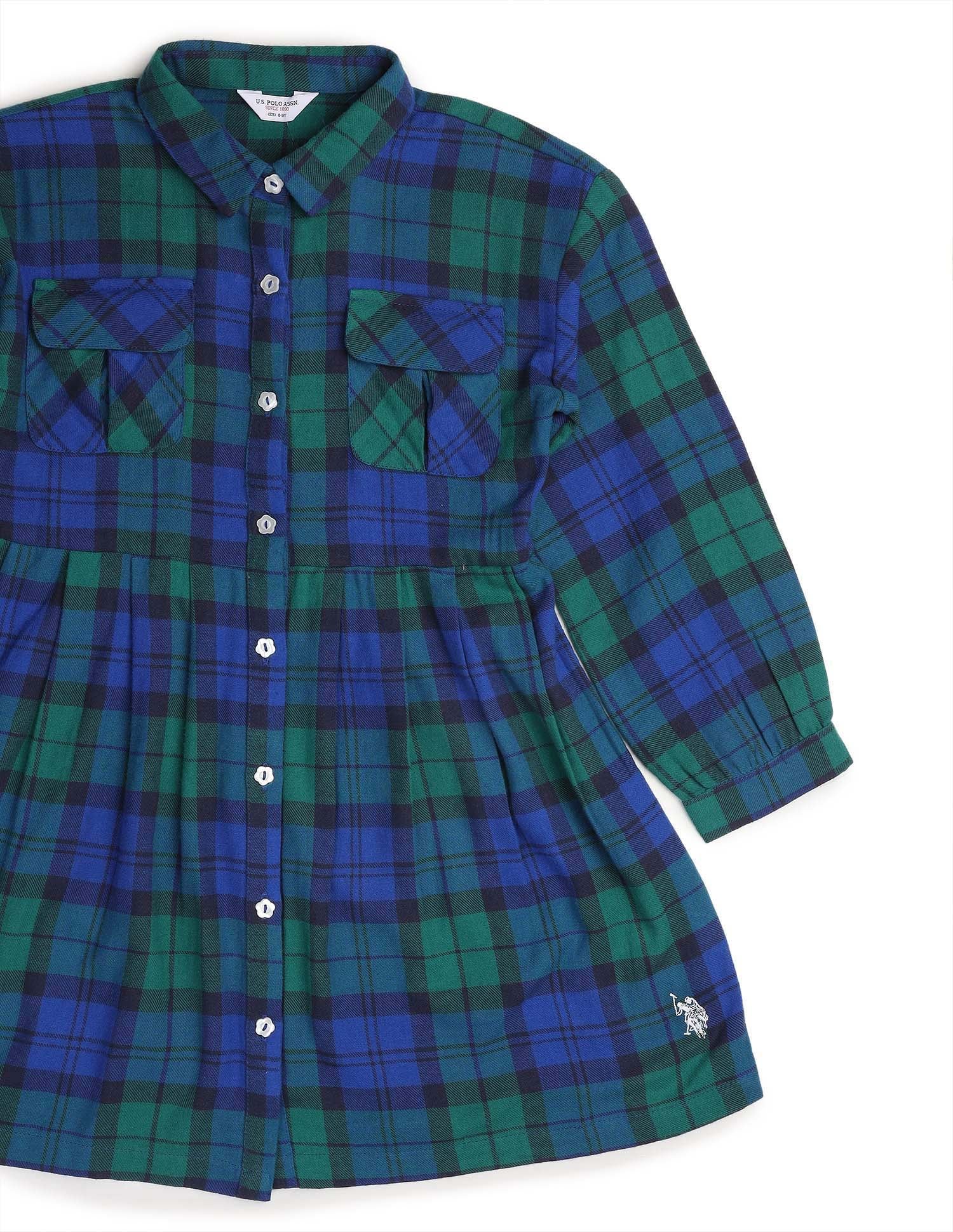 Girls Checked Shirt Dress - Image 11