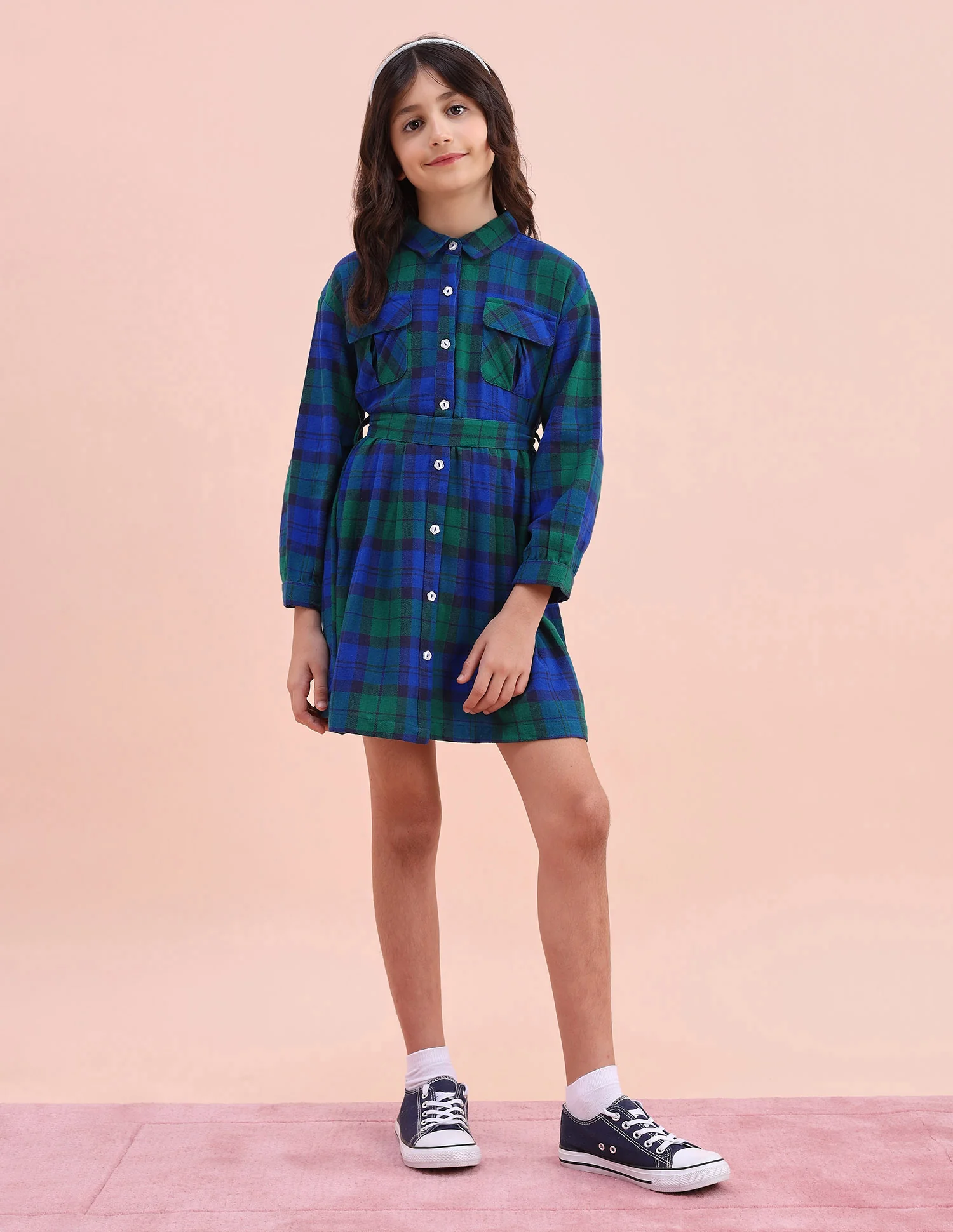 Girls Checked Shirt Dress - Image 3