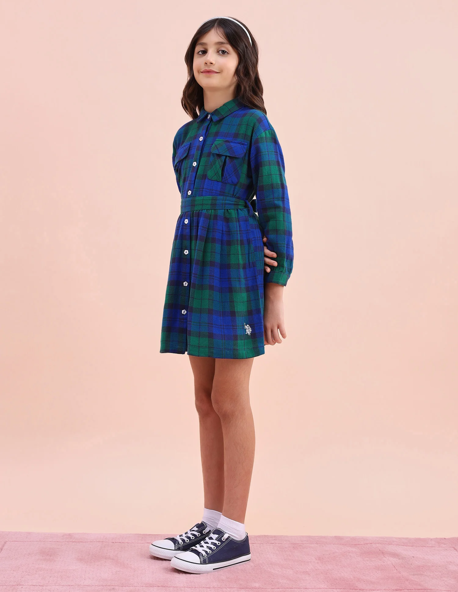 Girls Checked Shirt Dress - Image 4