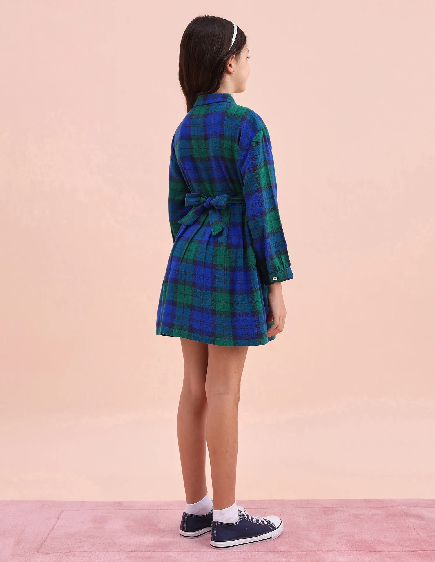 Girls Checked Shirt Dress - Image 5