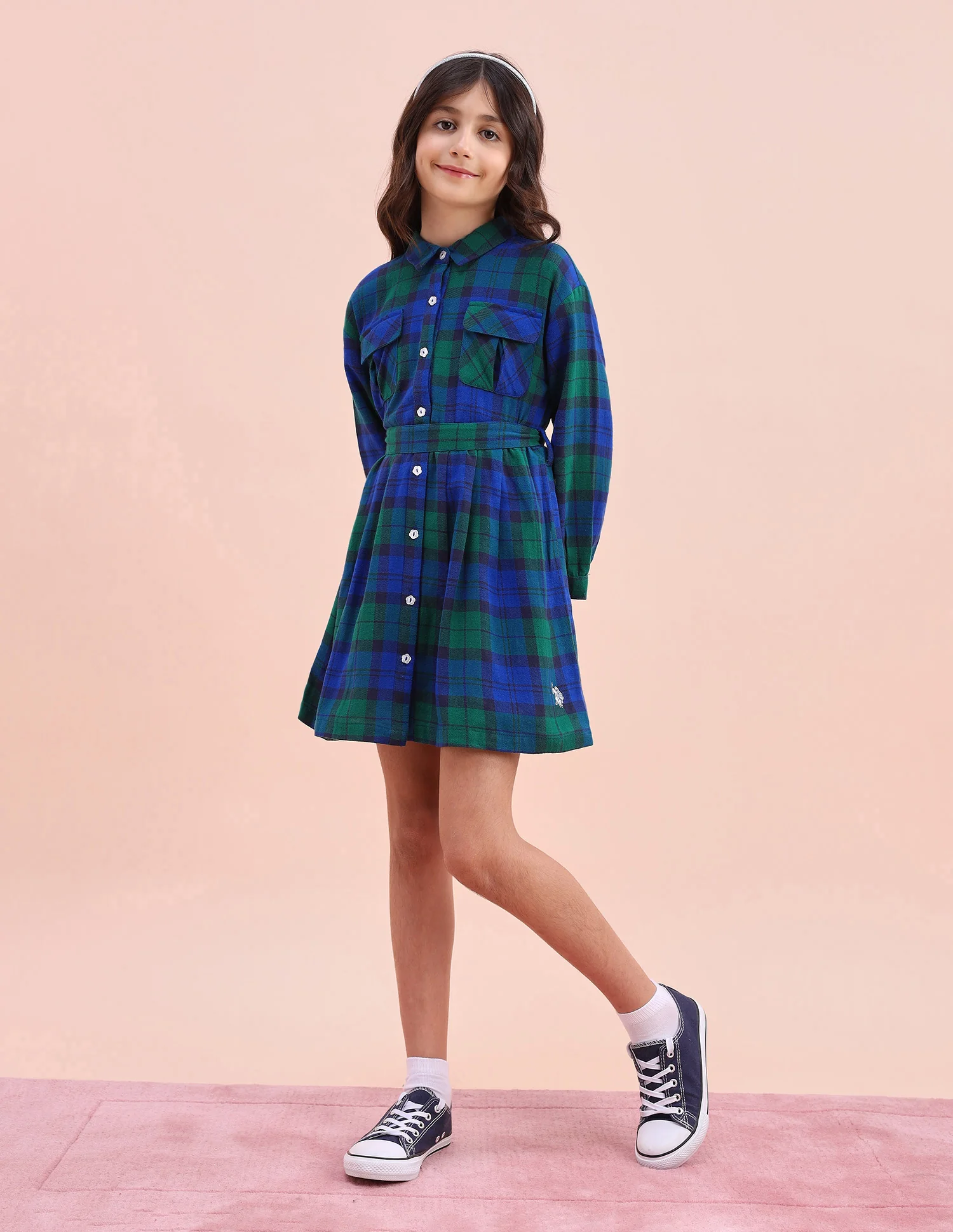 Girls Checked Shirt Dress - Image 6