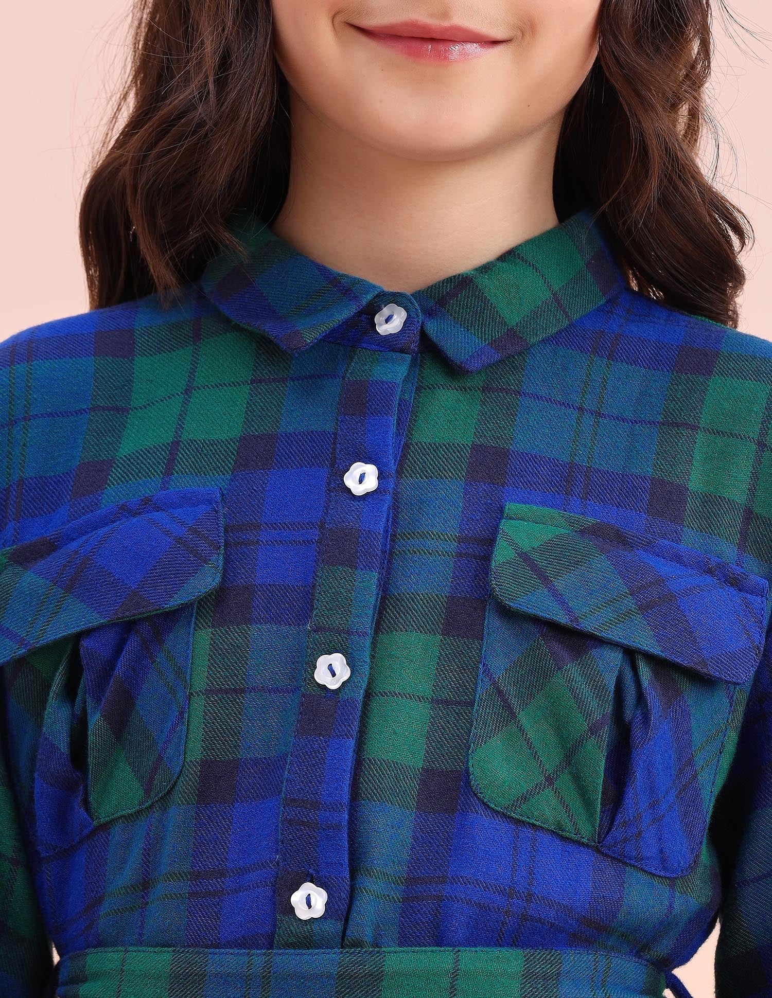Girls Checked Shirt Dress - Image 7