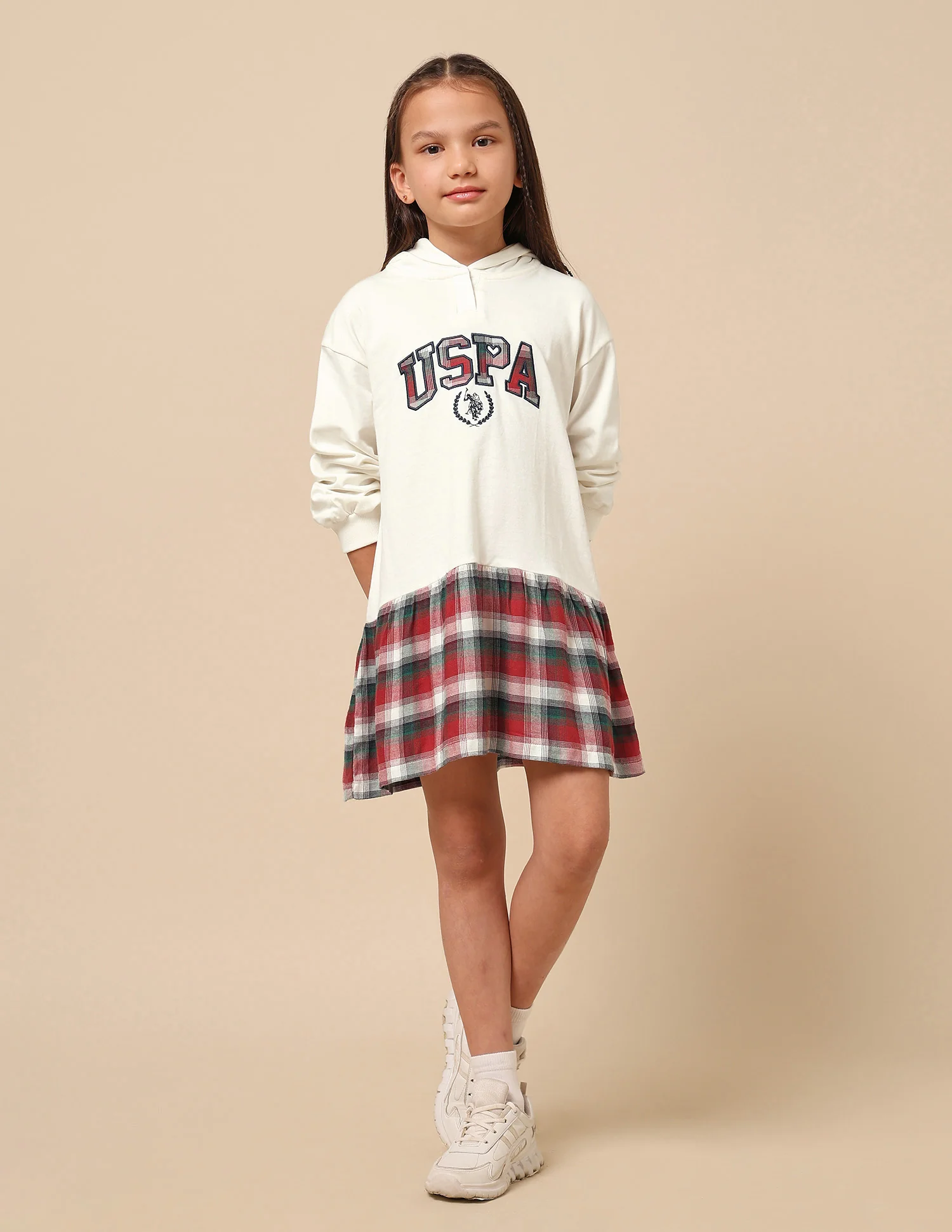 Girls Checked Sweat Dress - Image 6