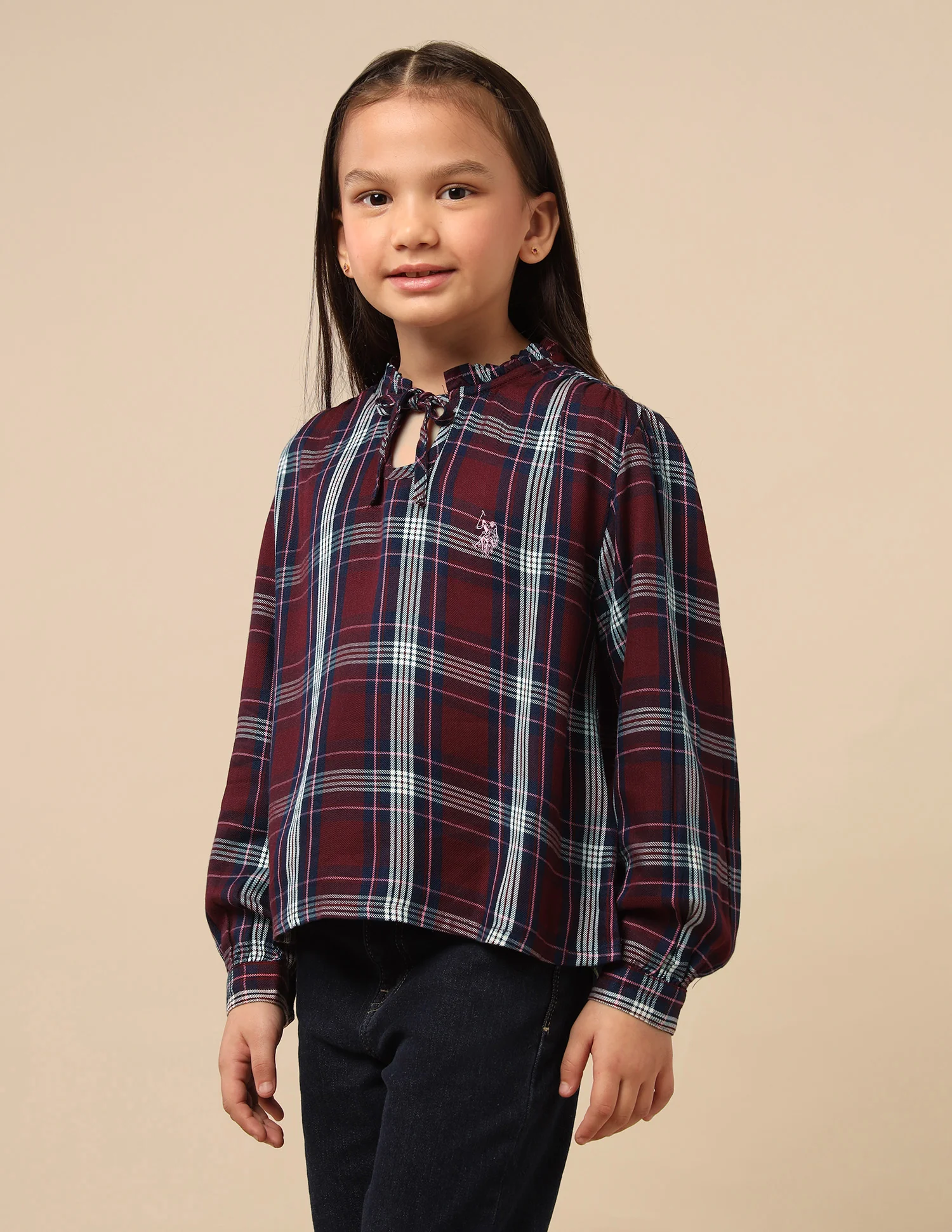 Girls Checked Tie Up Top - Image 4