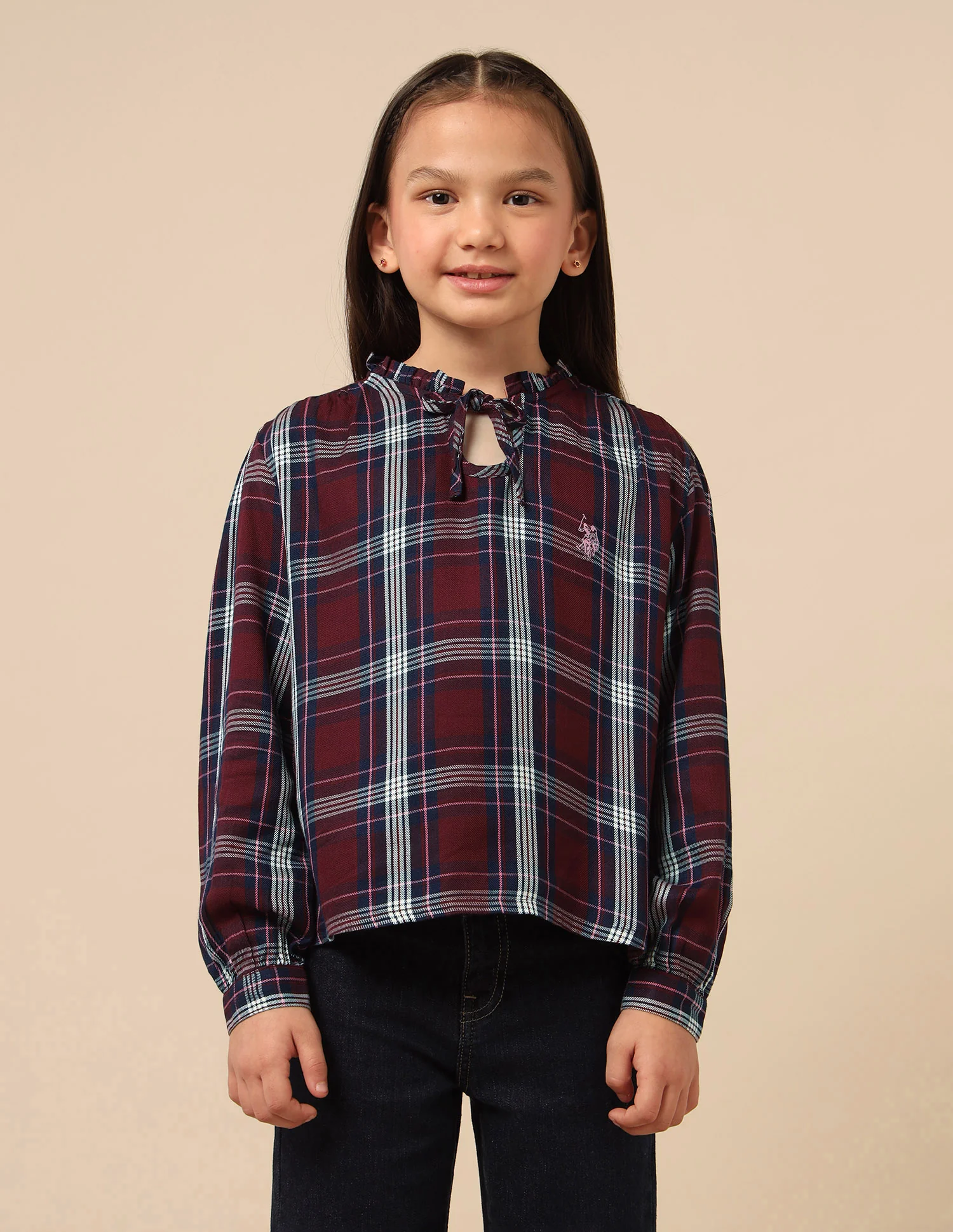 Girls Checked Tie Up Top - Image 6
