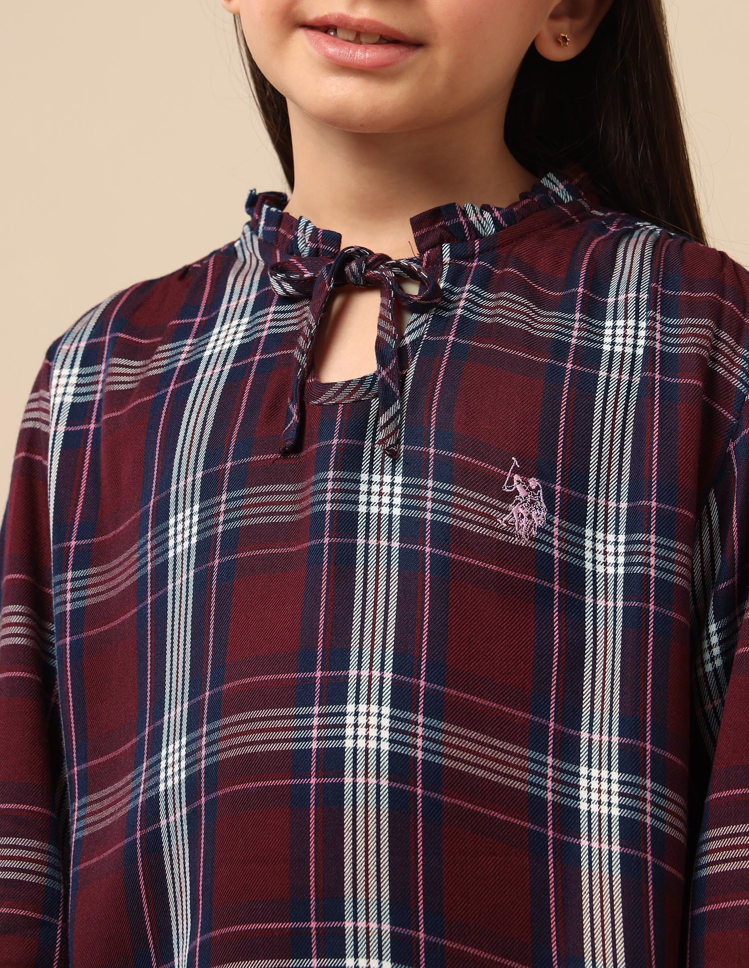 Girls Checked Tie Up Top - Image 7