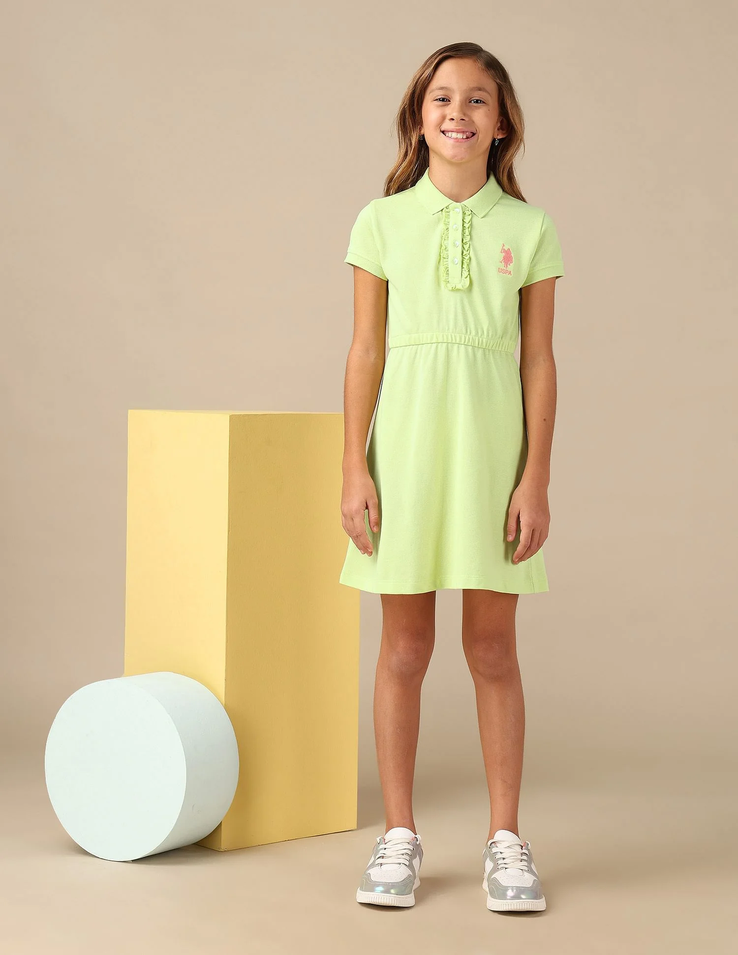 Girls Cinched Waist Polo Dress - Image 4