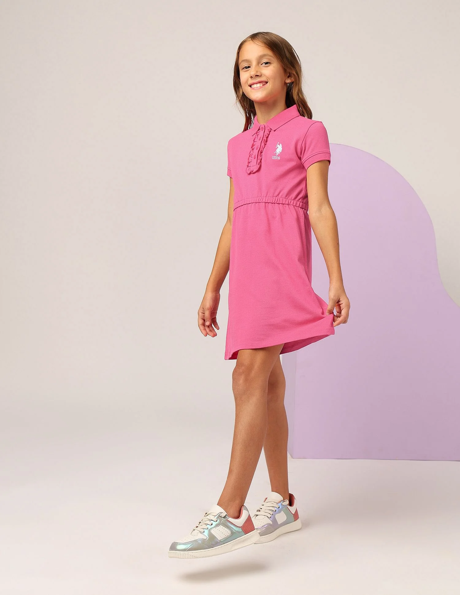 Girls Cinched Waist Polo Dress - Image 4