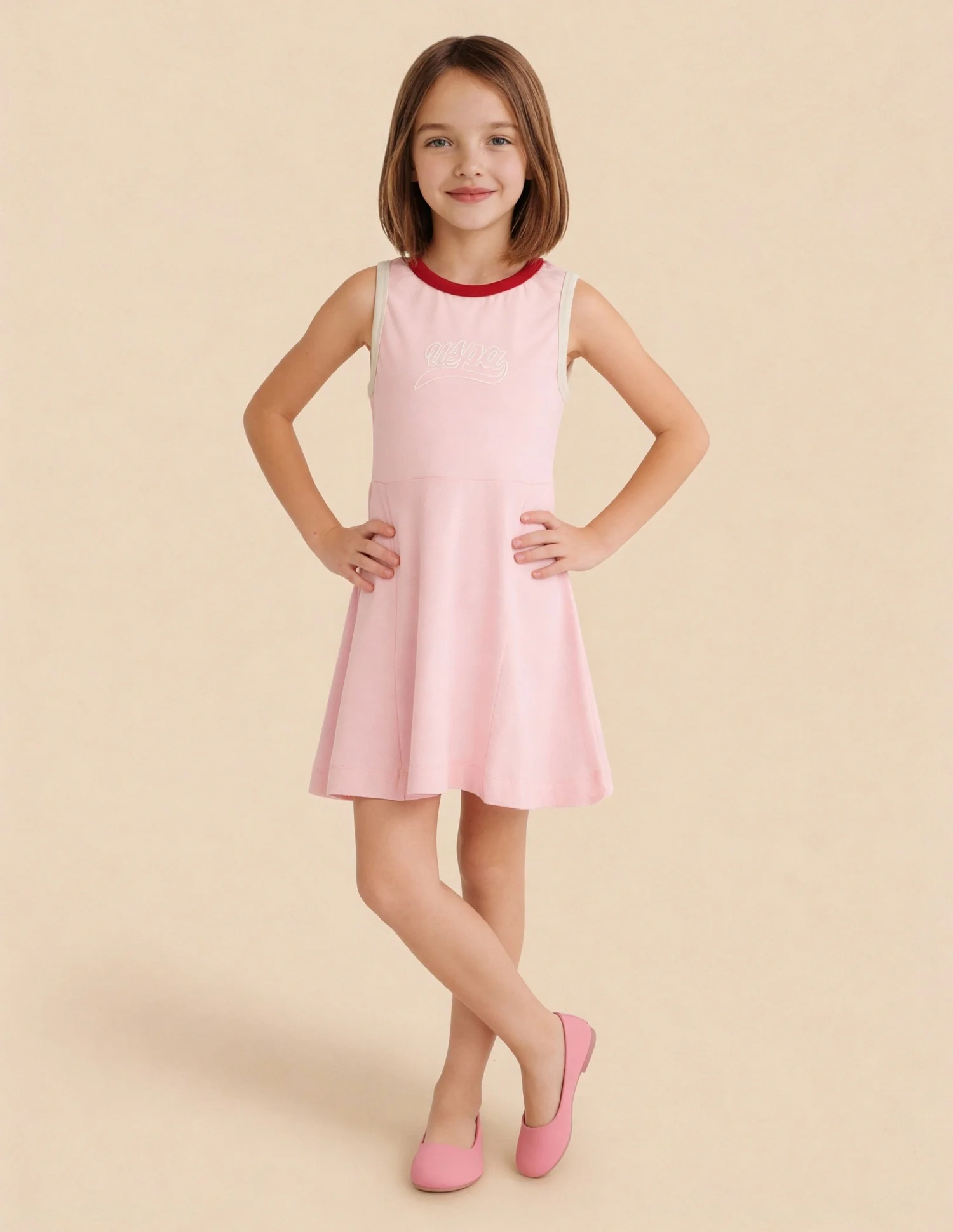 Girls Constrast Rib Skater Dress - Image 3