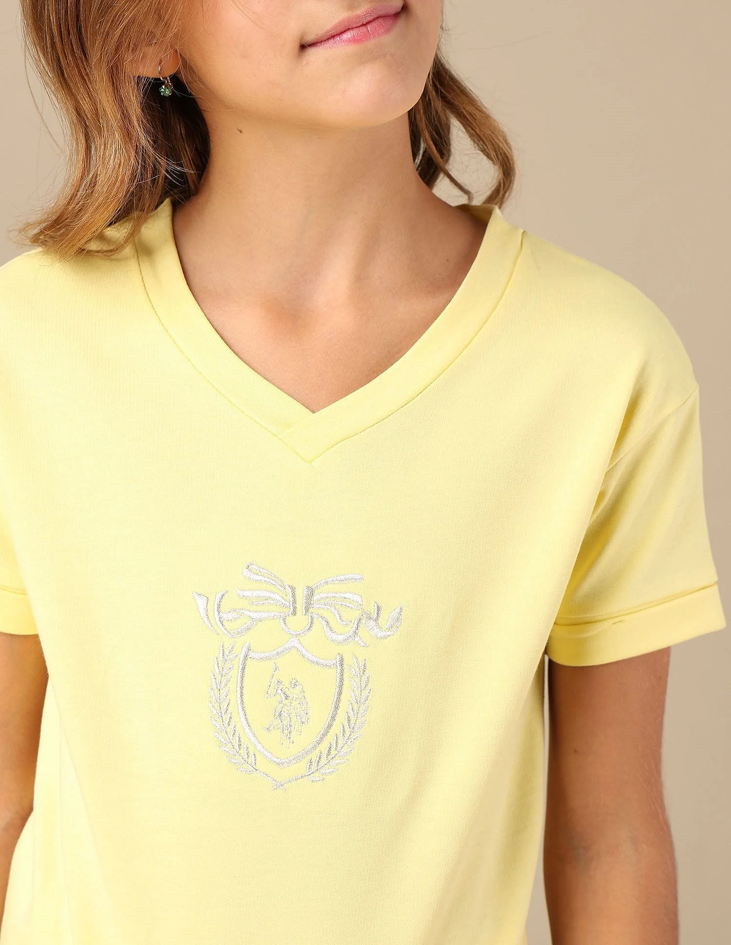 Girls Crest Embroidered Cotton T-Shirt - Image 5