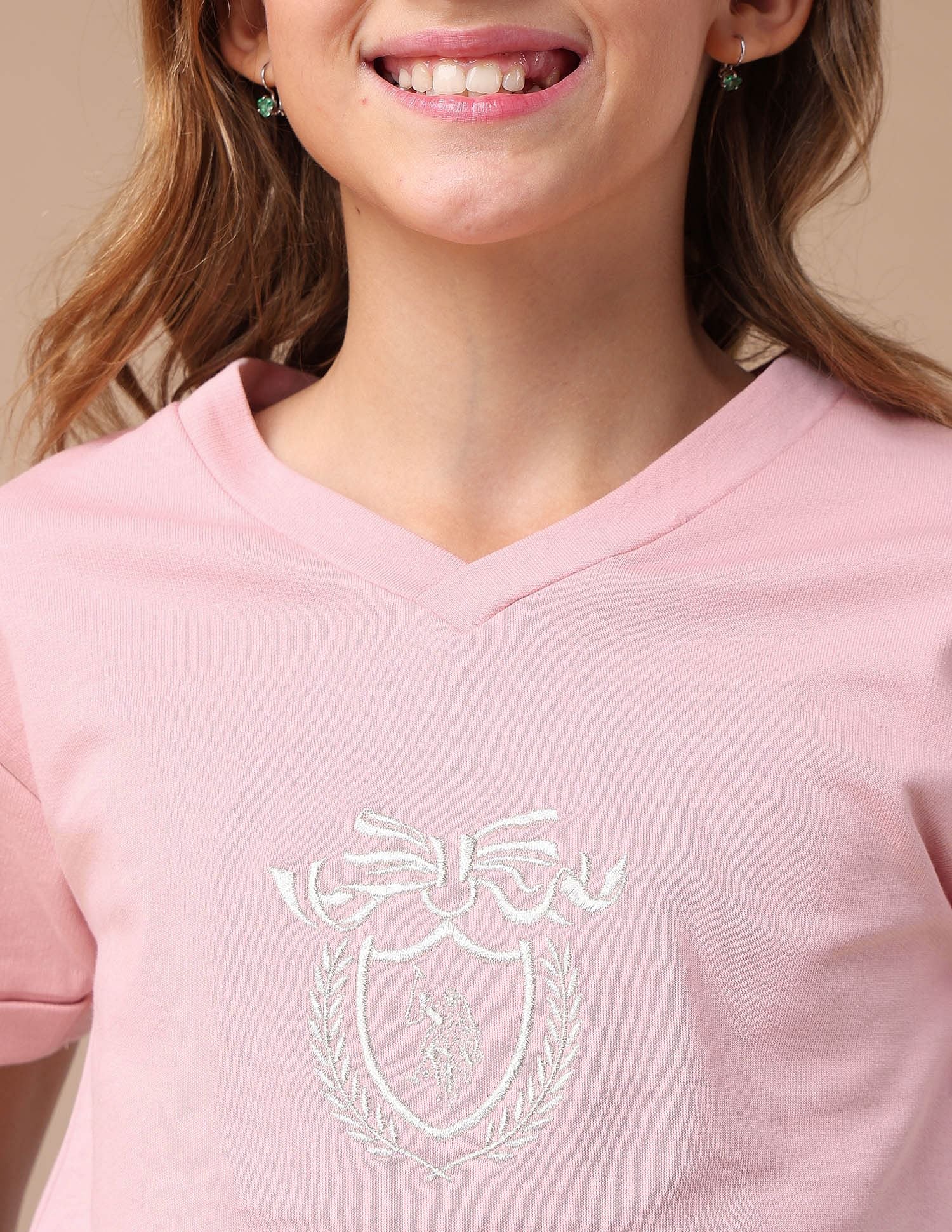 Girls Crest Embroidered Cotton T-Shirt - Image 5