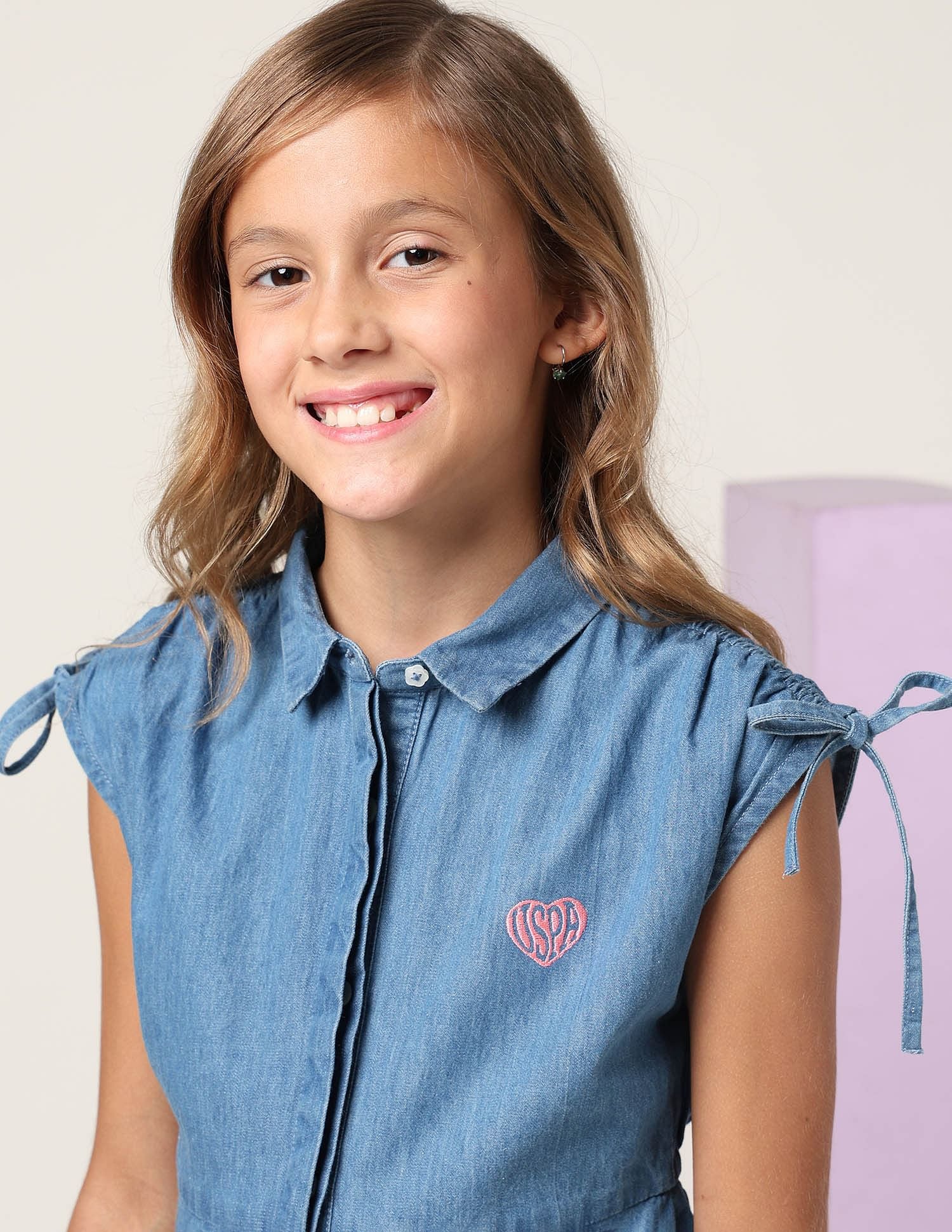 Girls Denim Fit And Flare Dress - Image 5