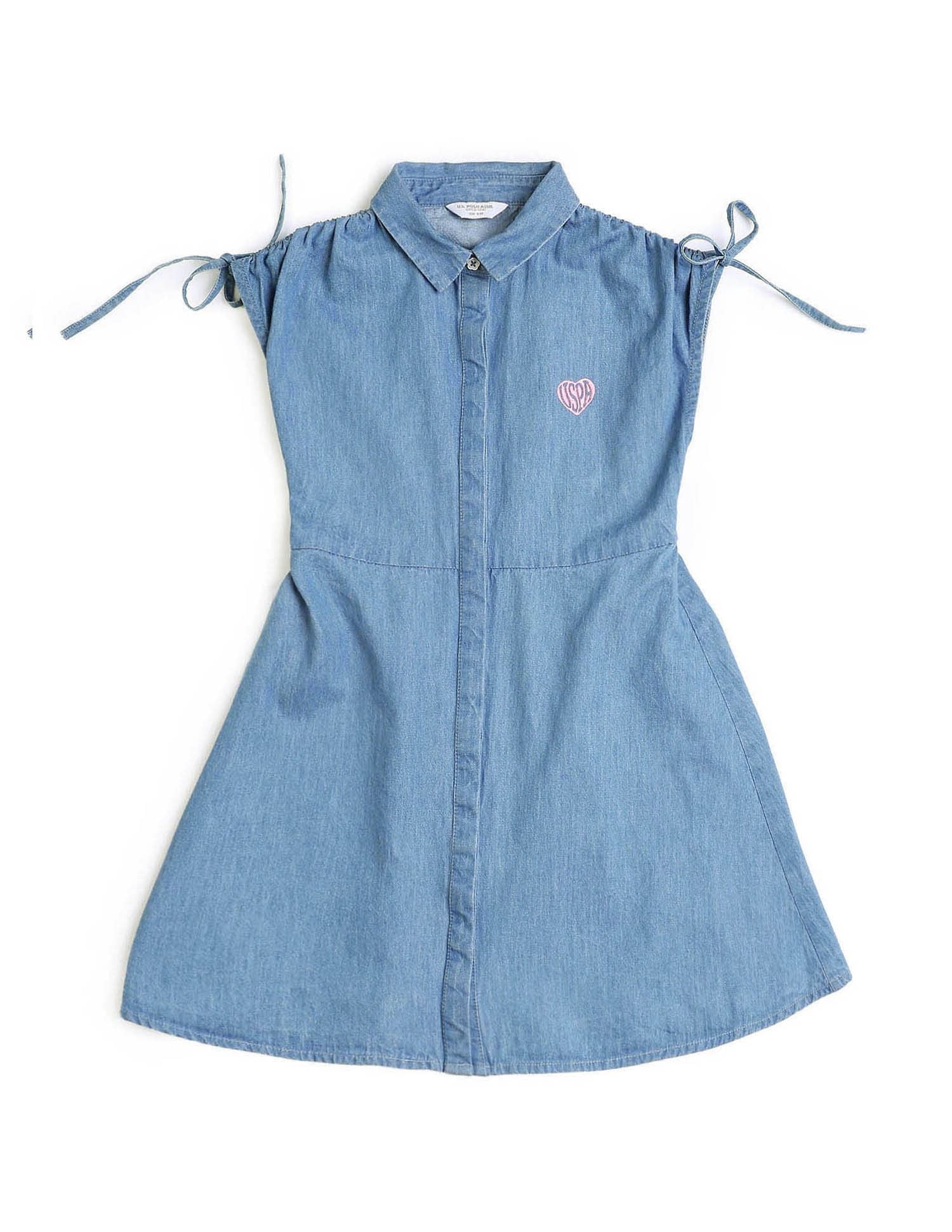 Girls Denim Fit And Flare Dress - Image 6