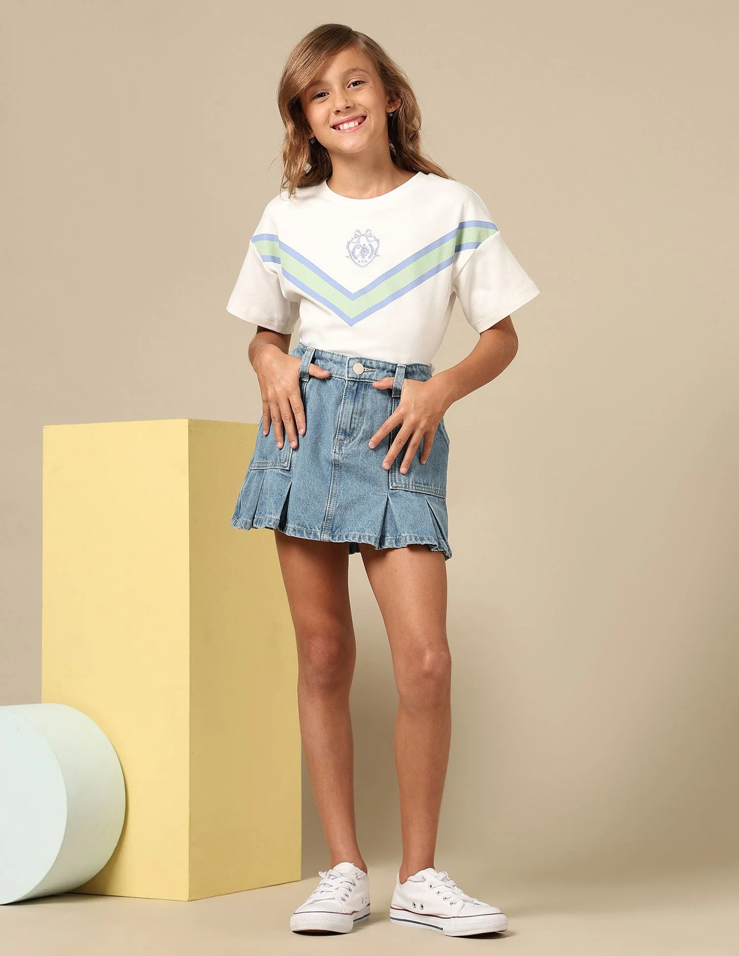 Girls Denim Pleated Skorts - Image 3