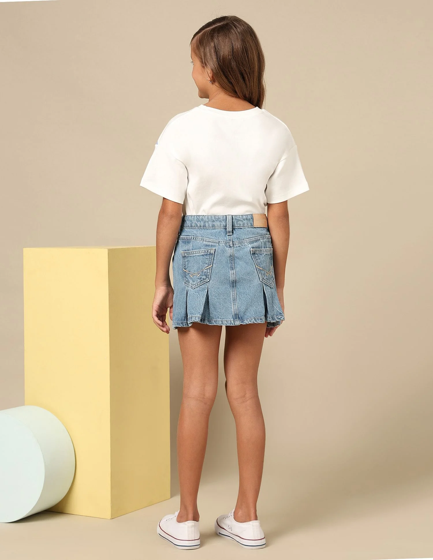 Girls Denim Pleated Skorts - Image 4