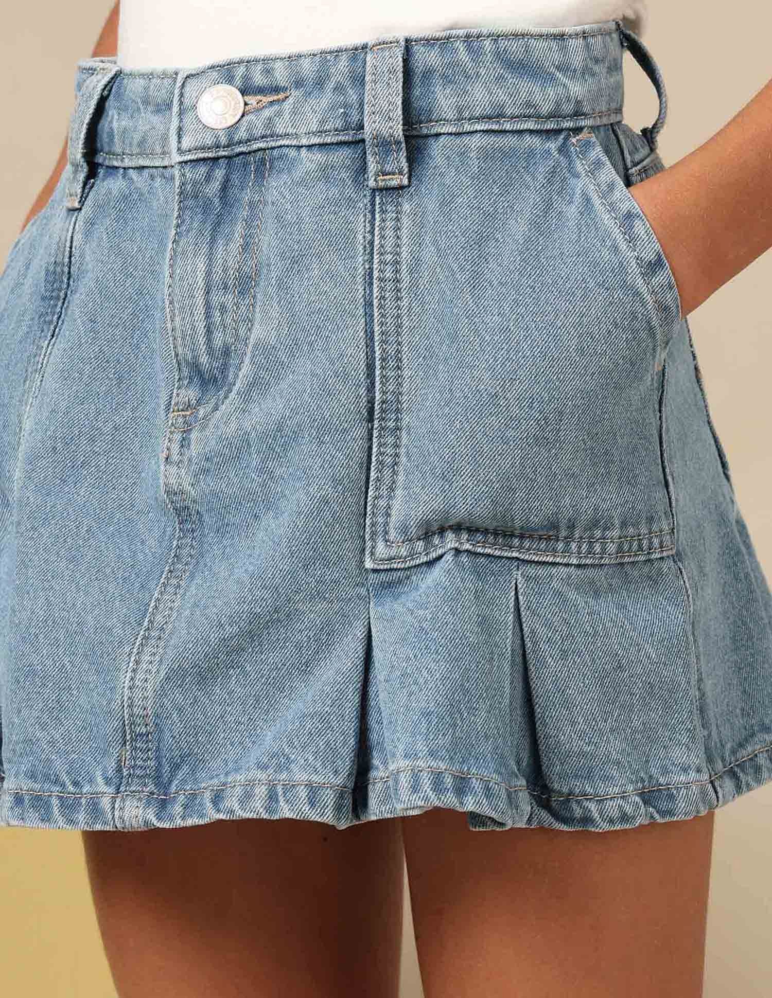 Girls Denim Pleated Skorts - Image 5