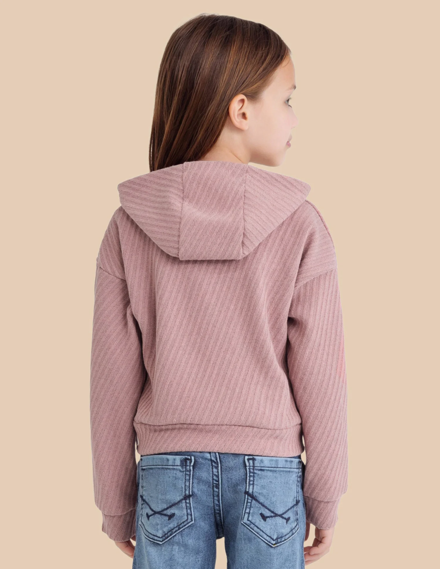 Girls Diagonal Striped Zipper Sweatshirt - Image 5