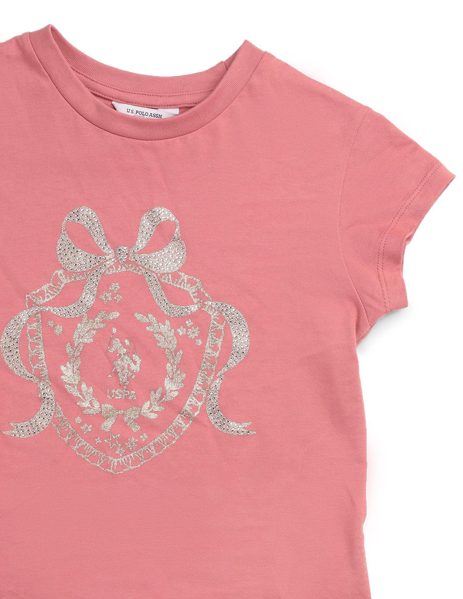Girls Embellised Metallic Brand Printed Top - Image 10