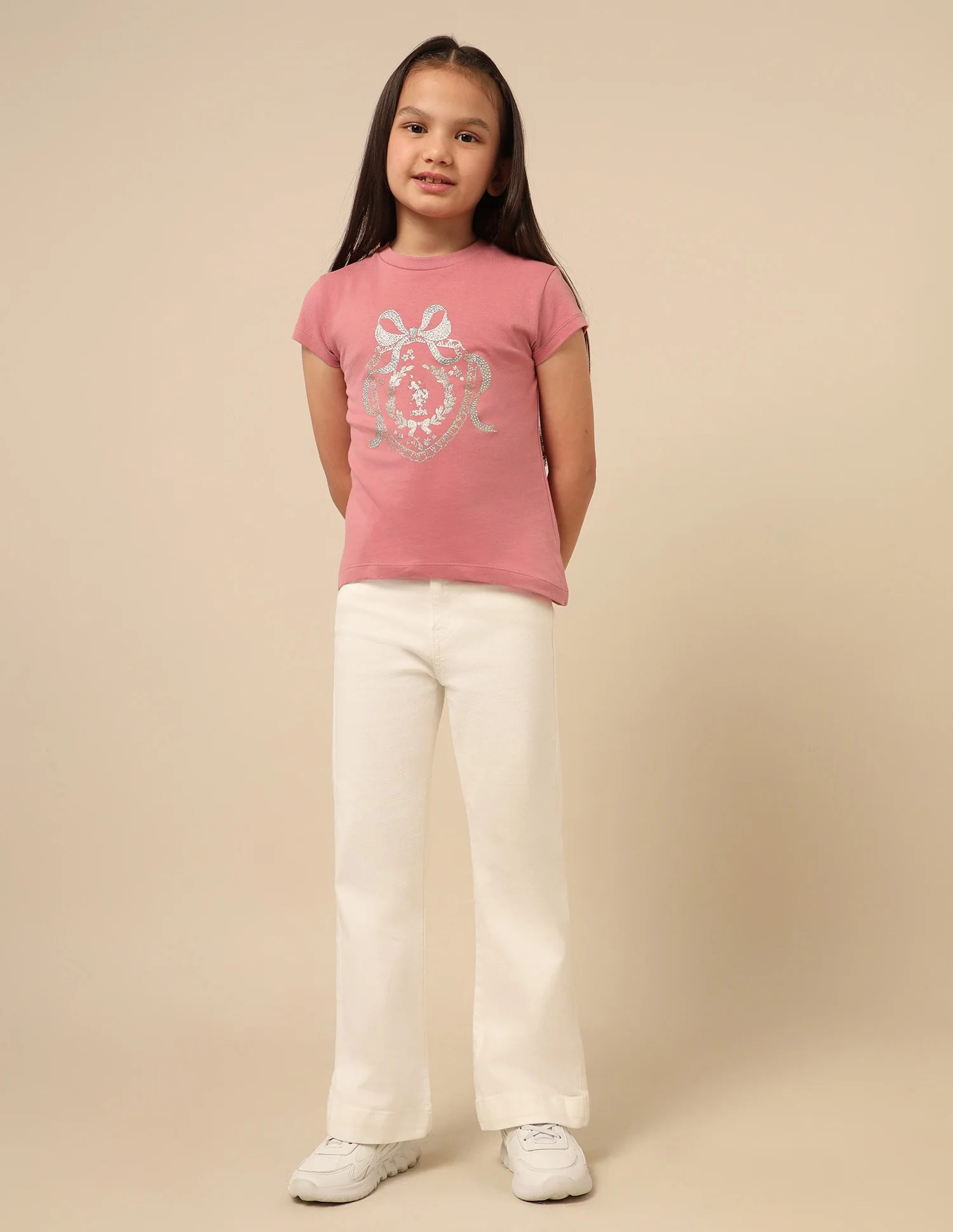 Girls Embellised Metallic Brand Printed Top - Image 3