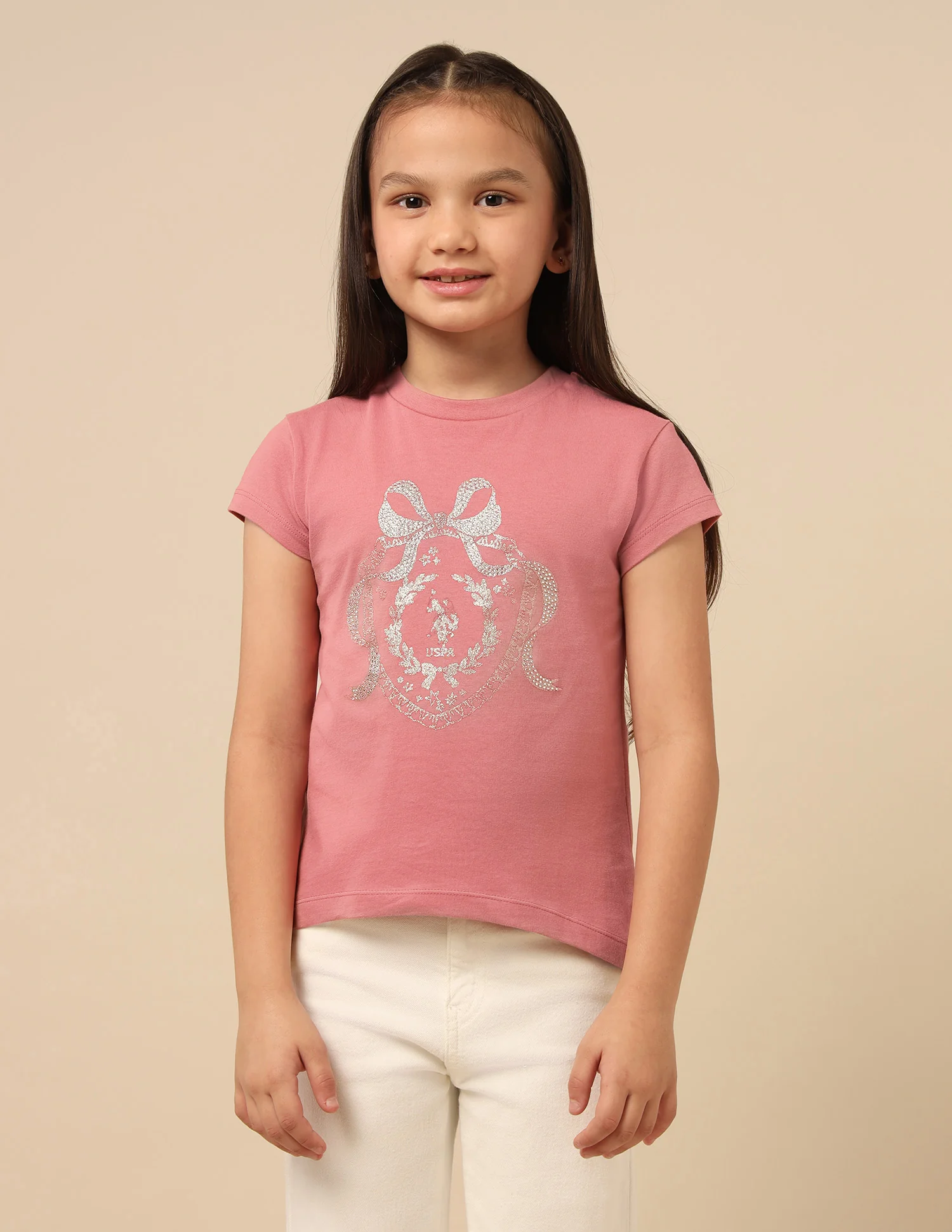 Girls Embellised Metallic Brand Printed Top - Image 6