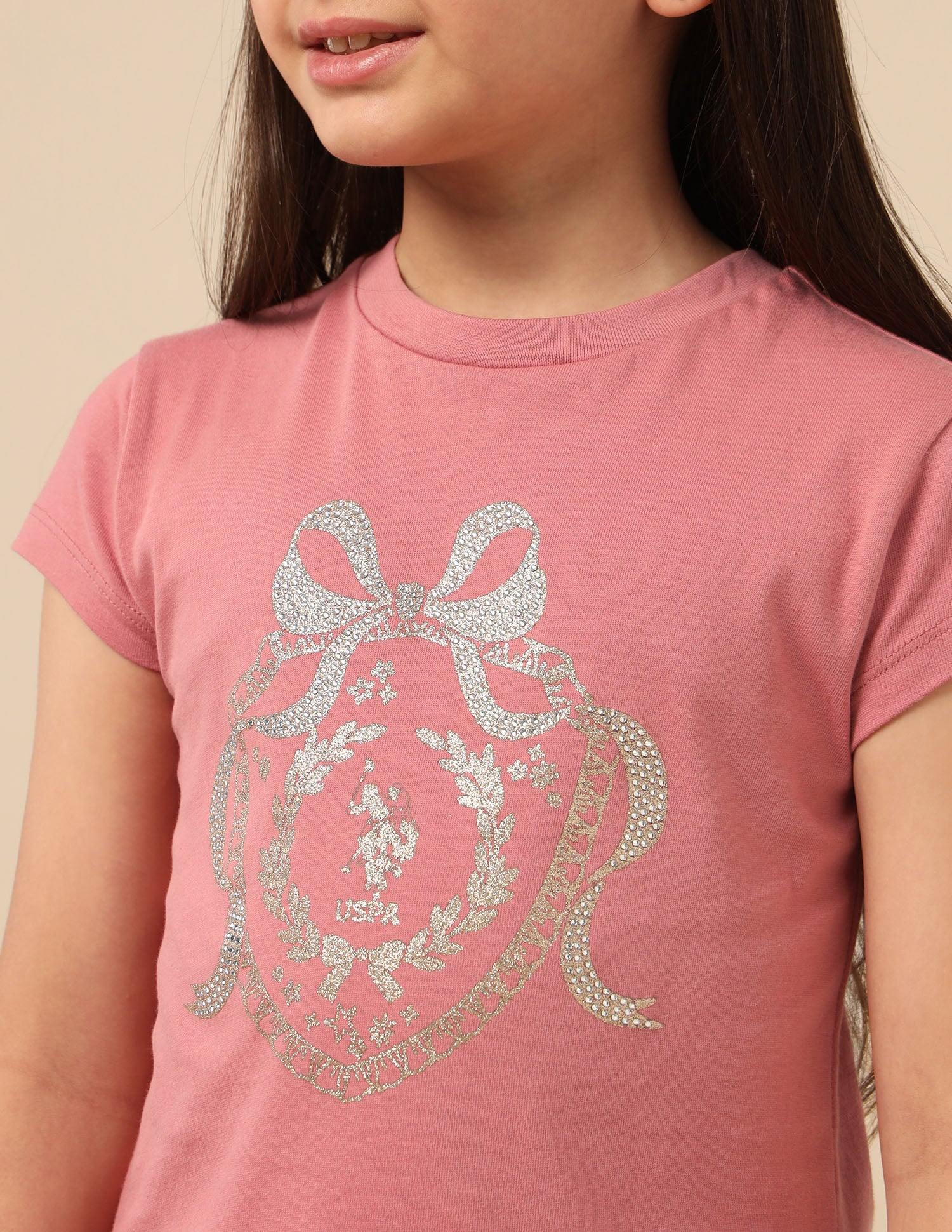 Girls Embellised Metallic Brand Printed Top - Image 7