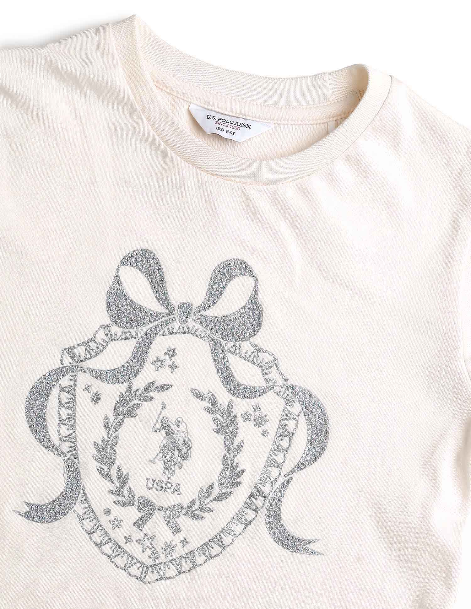 Girls Embellised Metallic Brand Printed Top - Image 10